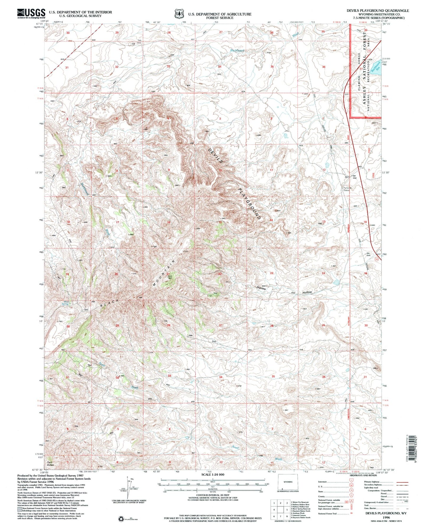 Classic USGS Devils Playground Wyoming 7.5'x7.5' Topo Map Image