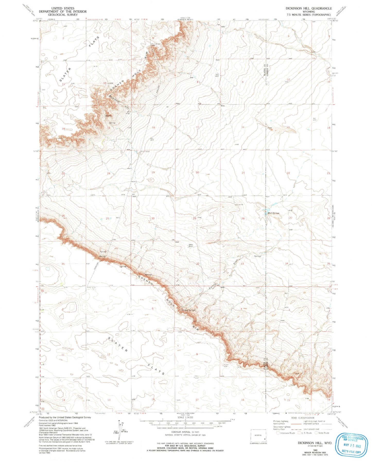 Classic USGS Dickinson Hill Wyoming 7.5'x7.5' Topo Map Image