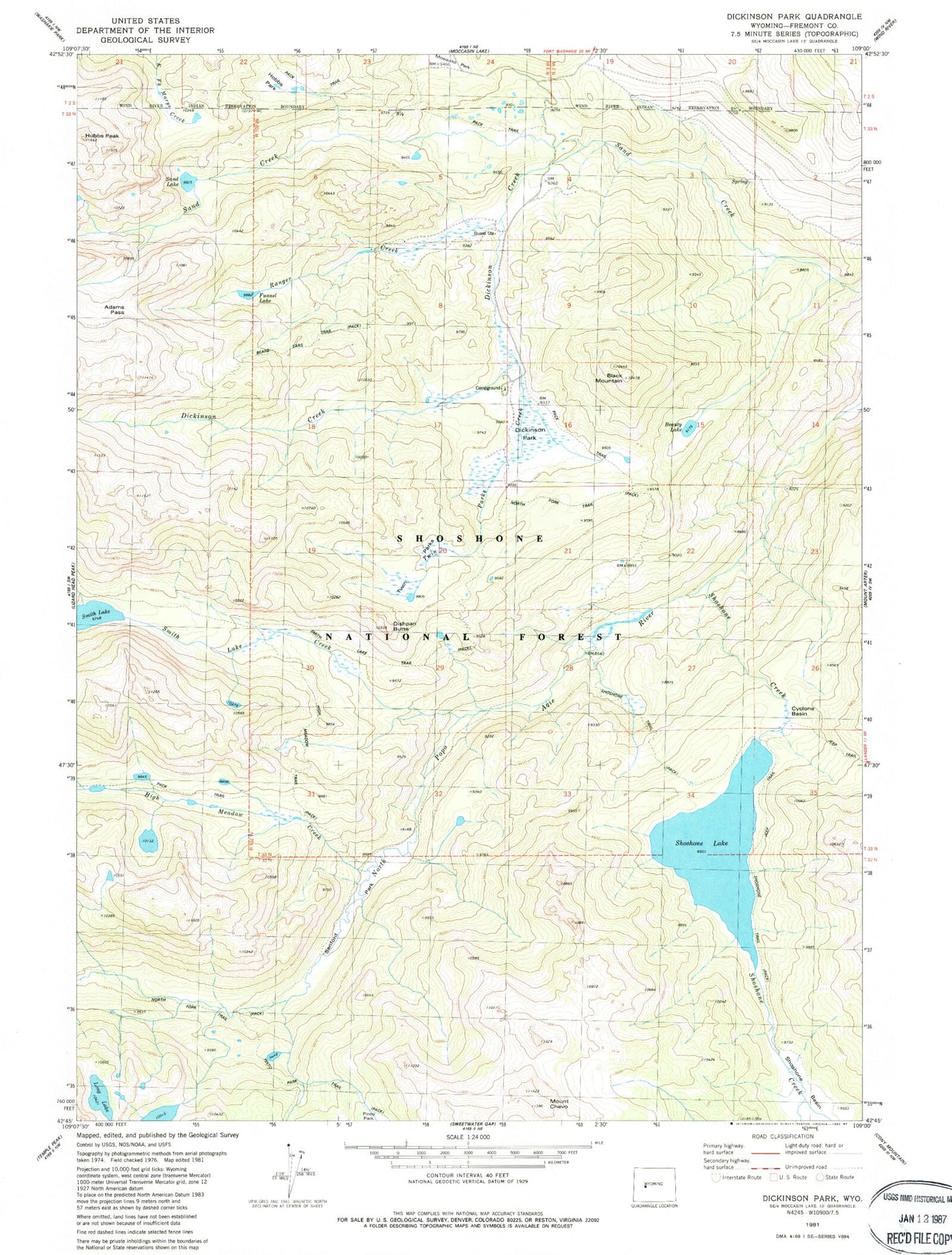 USGS Classic Dickinson Park Wyoming 7.5'x7.5' Topo Map Image