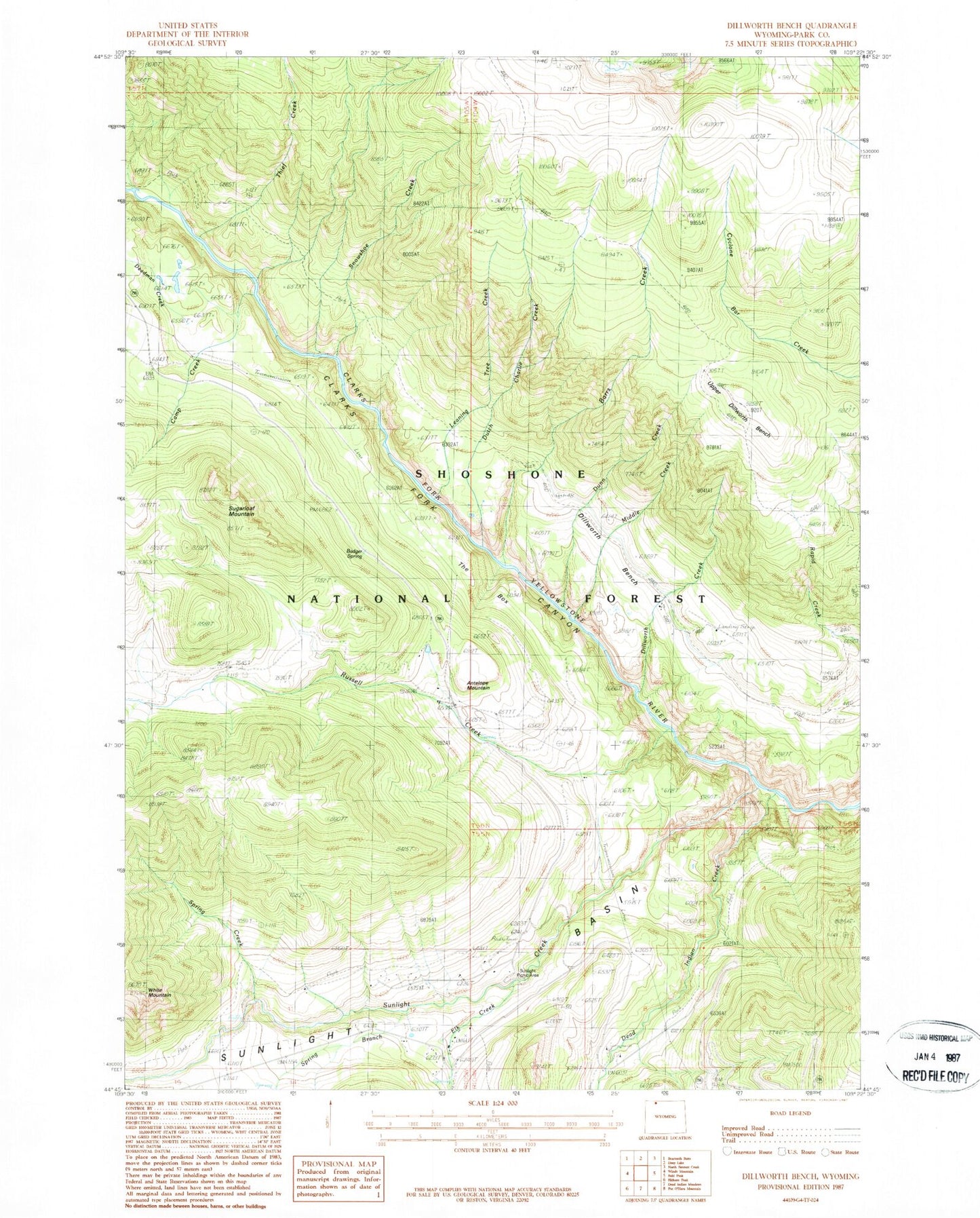 Classic USGS Dillworth Bench Wyoming 7.5'x7.5' Topo Map Image