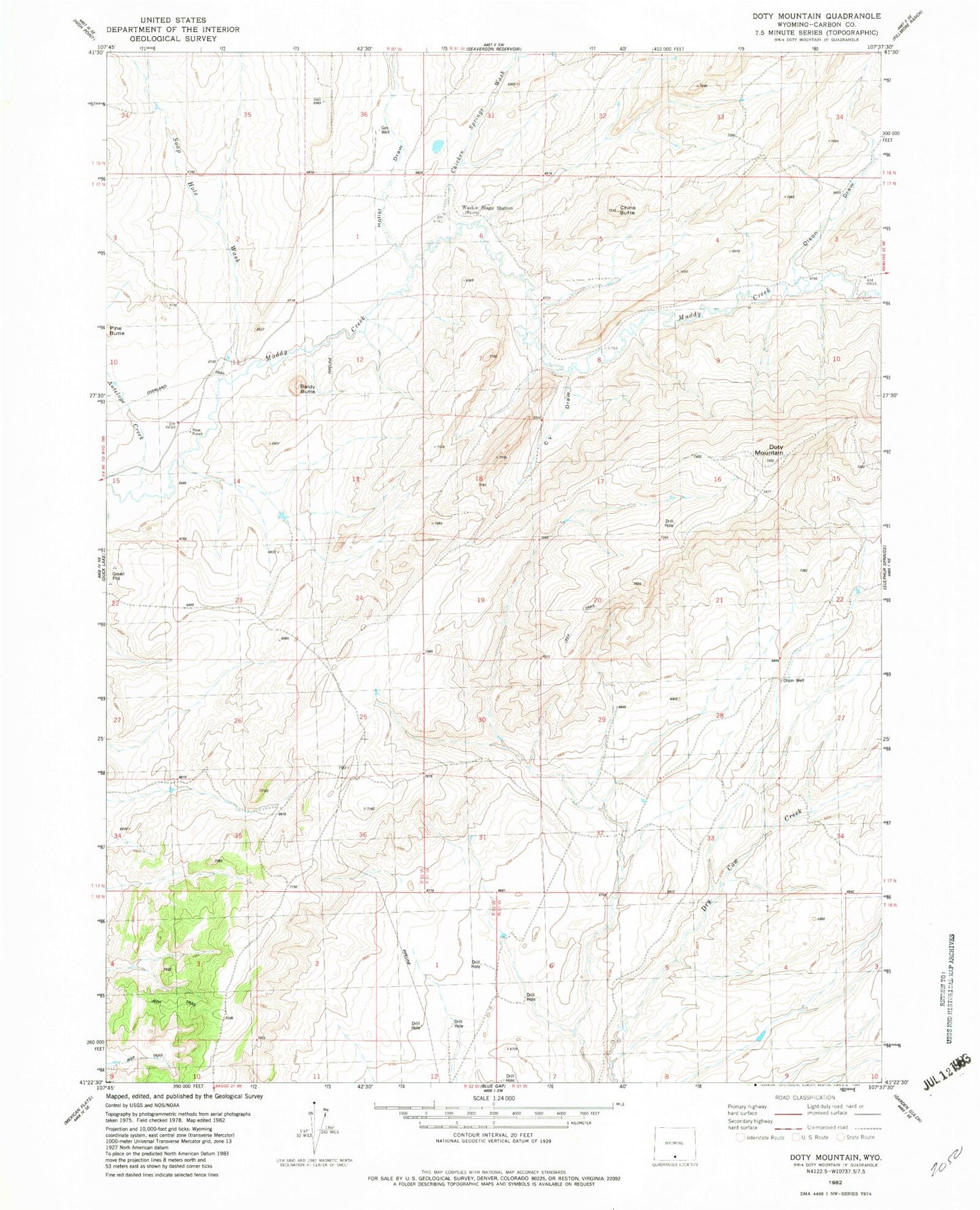 Classic USGS Doty Mountain Wyoming 7.5'x7.5' Topo Map Image