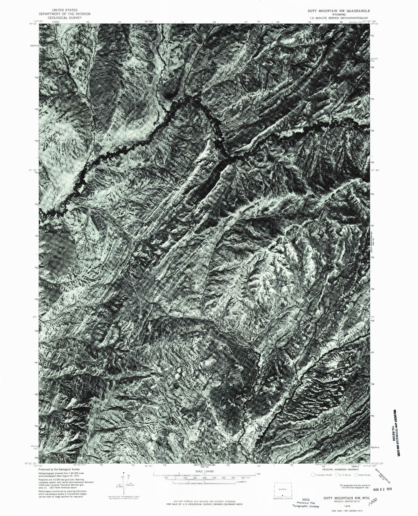 Classic USGS Doty Mountain Wyoming 7.5'x7.5' Topo Map Image
