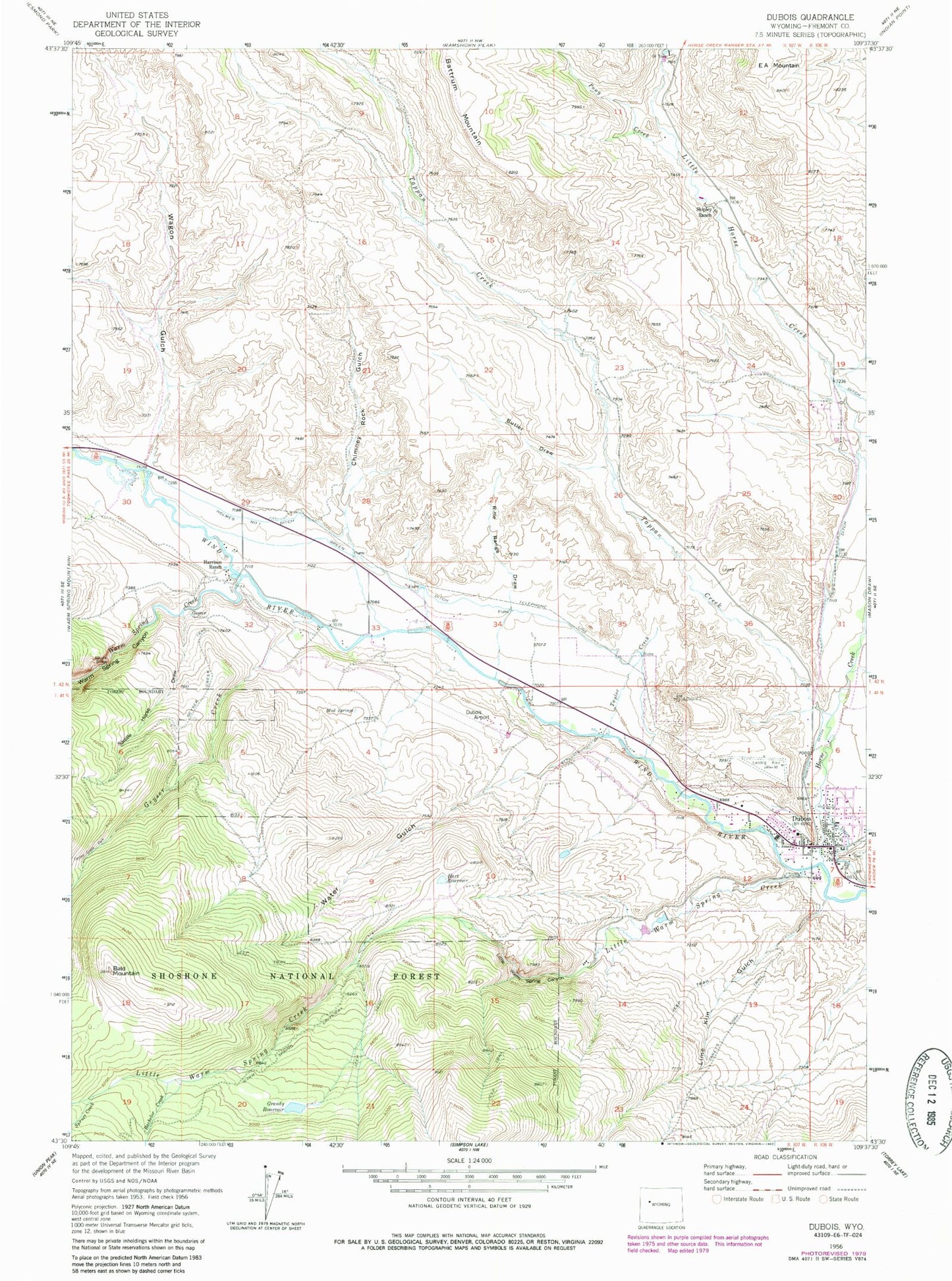 Classic USGS Dubois Wyoming 7.5'x7.5' Topo Map Image