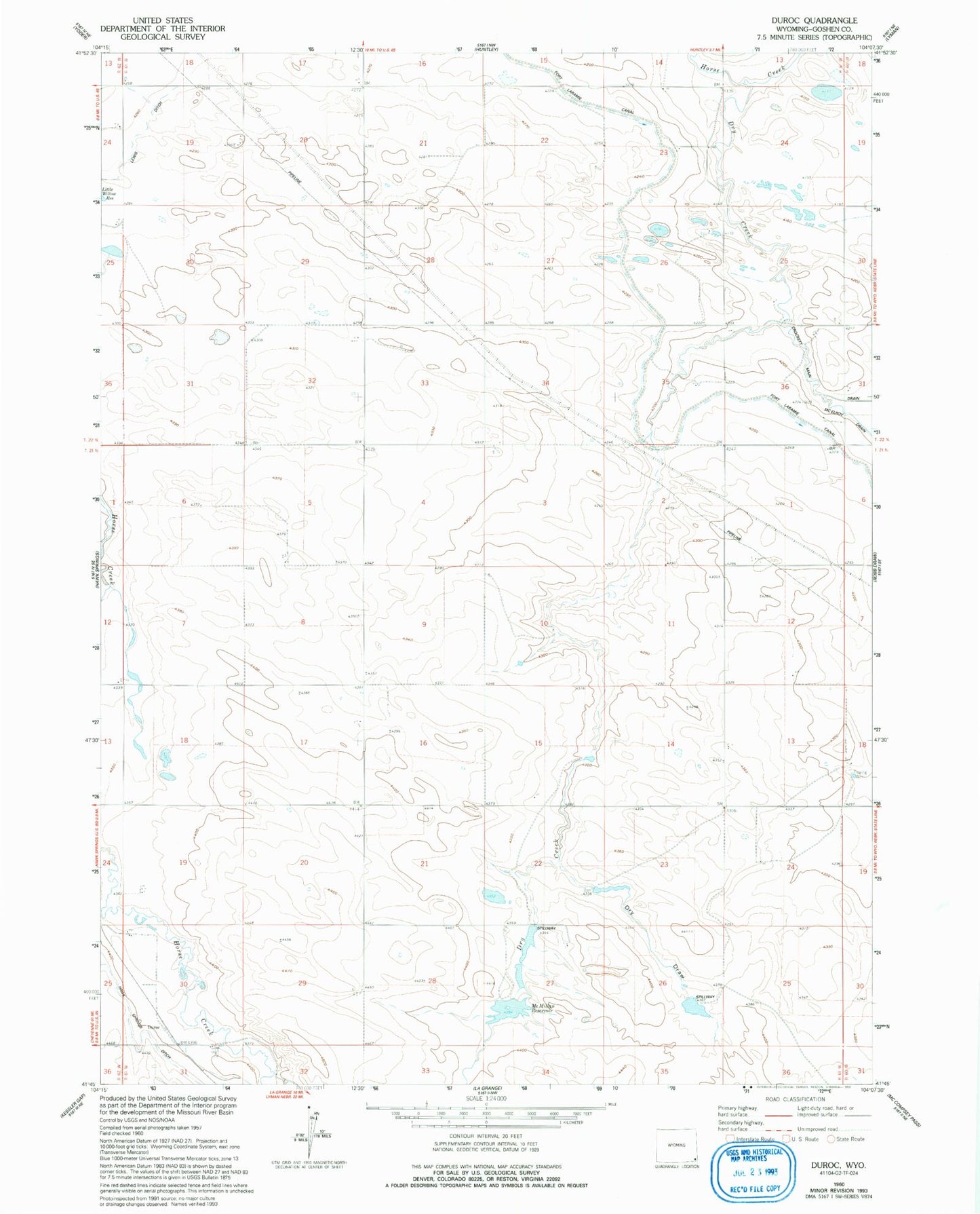 Classic USGS Duroc Wyoming 7.5'x7.5' Topo Map Image