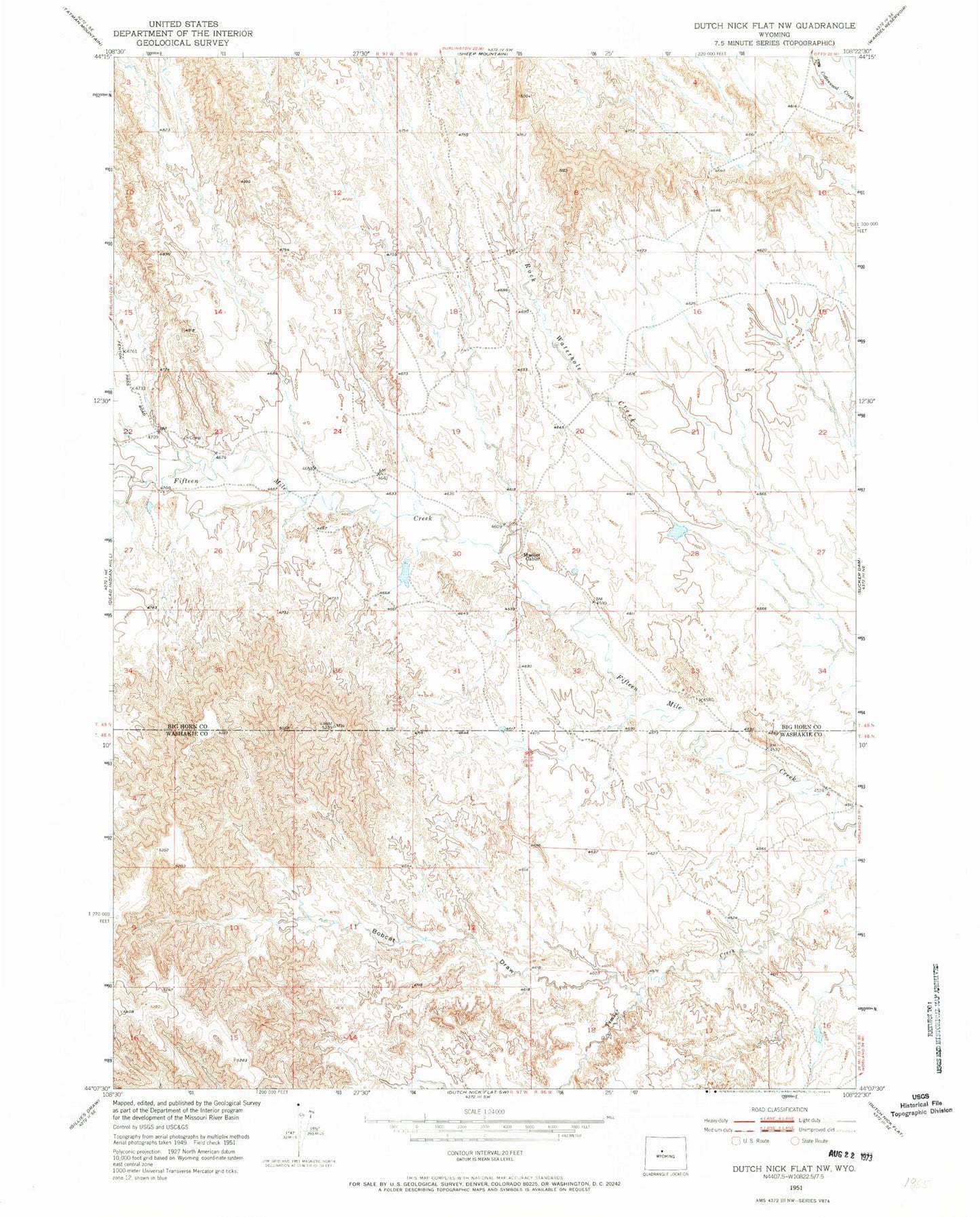 Classic USGS Dutch Nick Flat NW Wyoming 7.5'x7.5' Topo Map Image