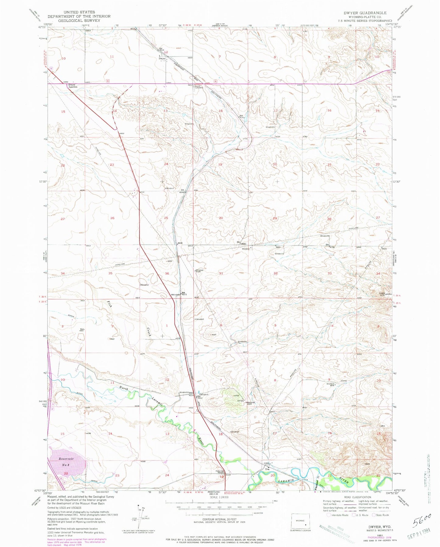 Classic USGS Dwyer Wyoming 7.5'x7.5' Topo Map Image