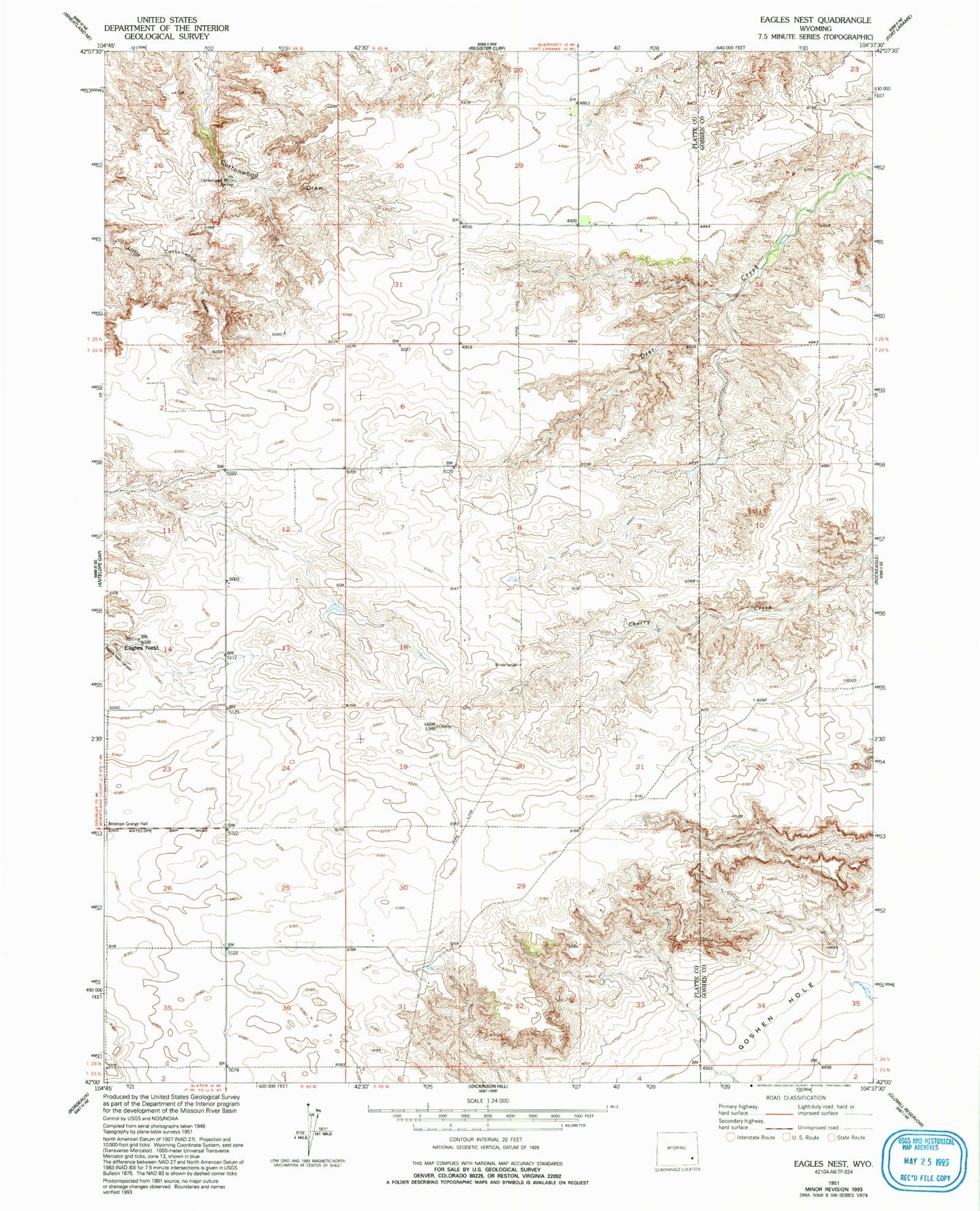 Classic USGS Eagles Nest Wyoming 7.5'x7.5' Topo Map Image