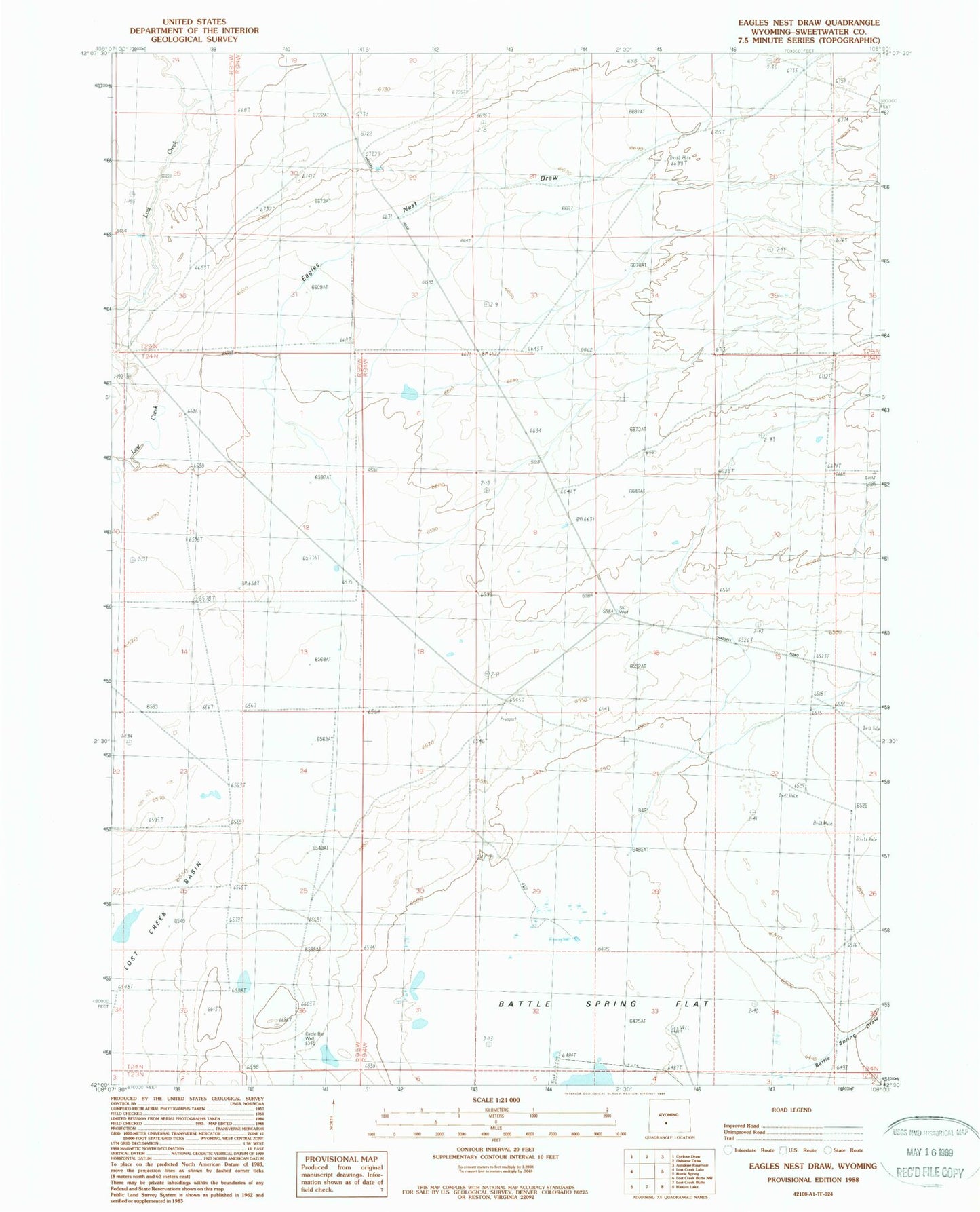 Classic USGS Eagles Nest Draw Wyoming 7.5'x7.5' Topo Map Image