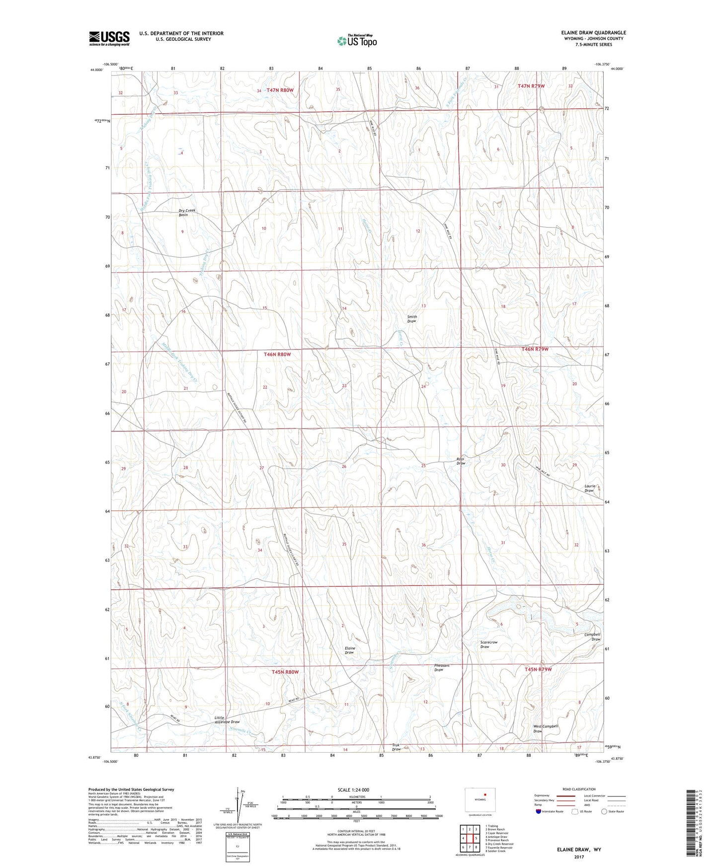 Elaine Draw Wyoming US Topo Map Image