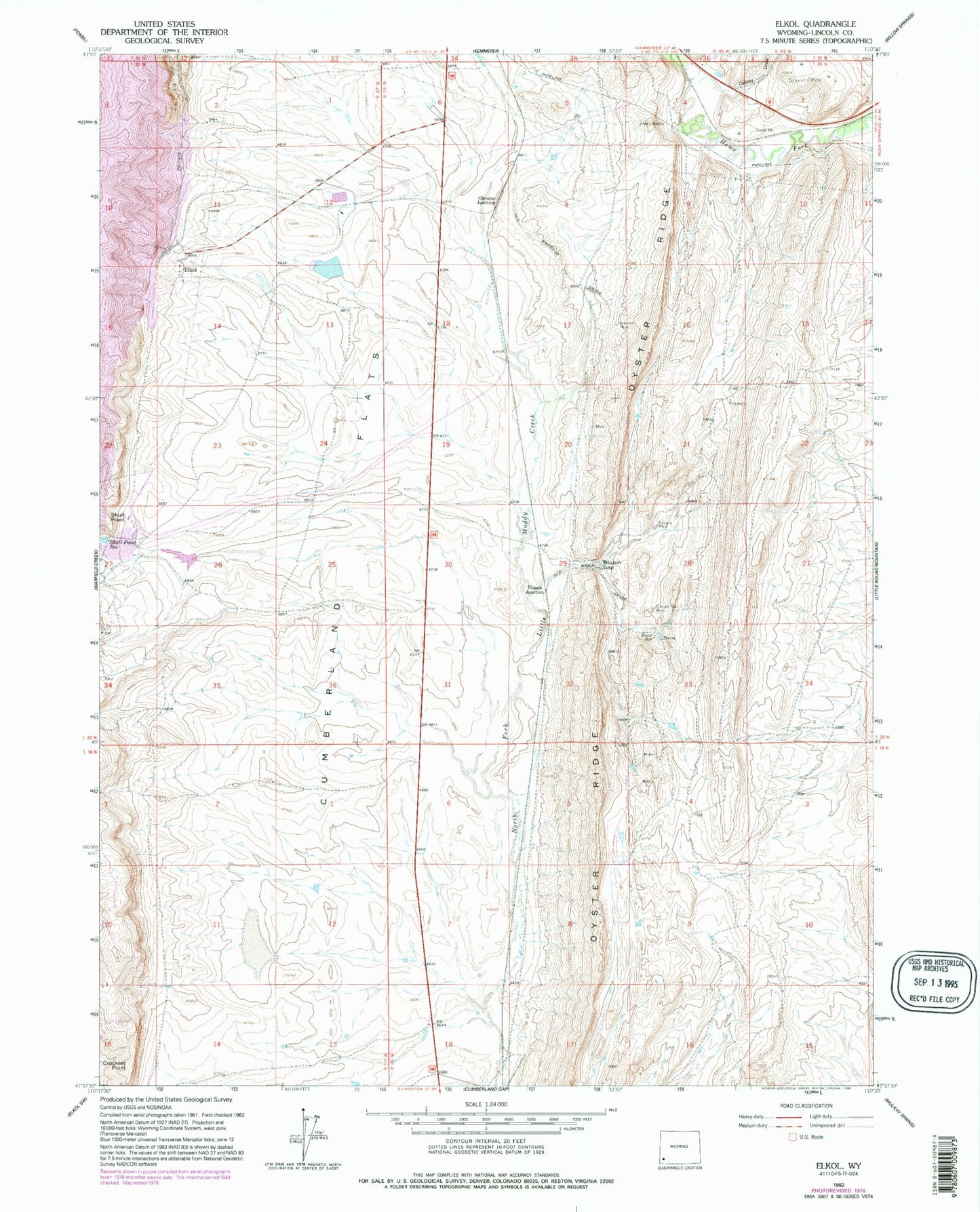 Classic USGS Elkol Wyoming 7.5'x7.5' Topo Map Image