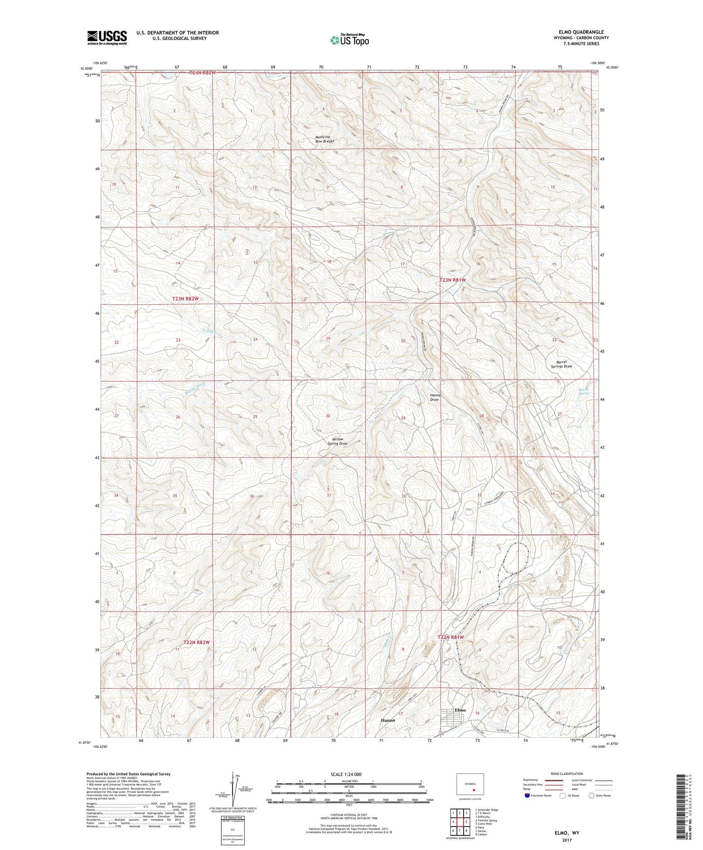 Elmo Wyoming US Topo Map Image