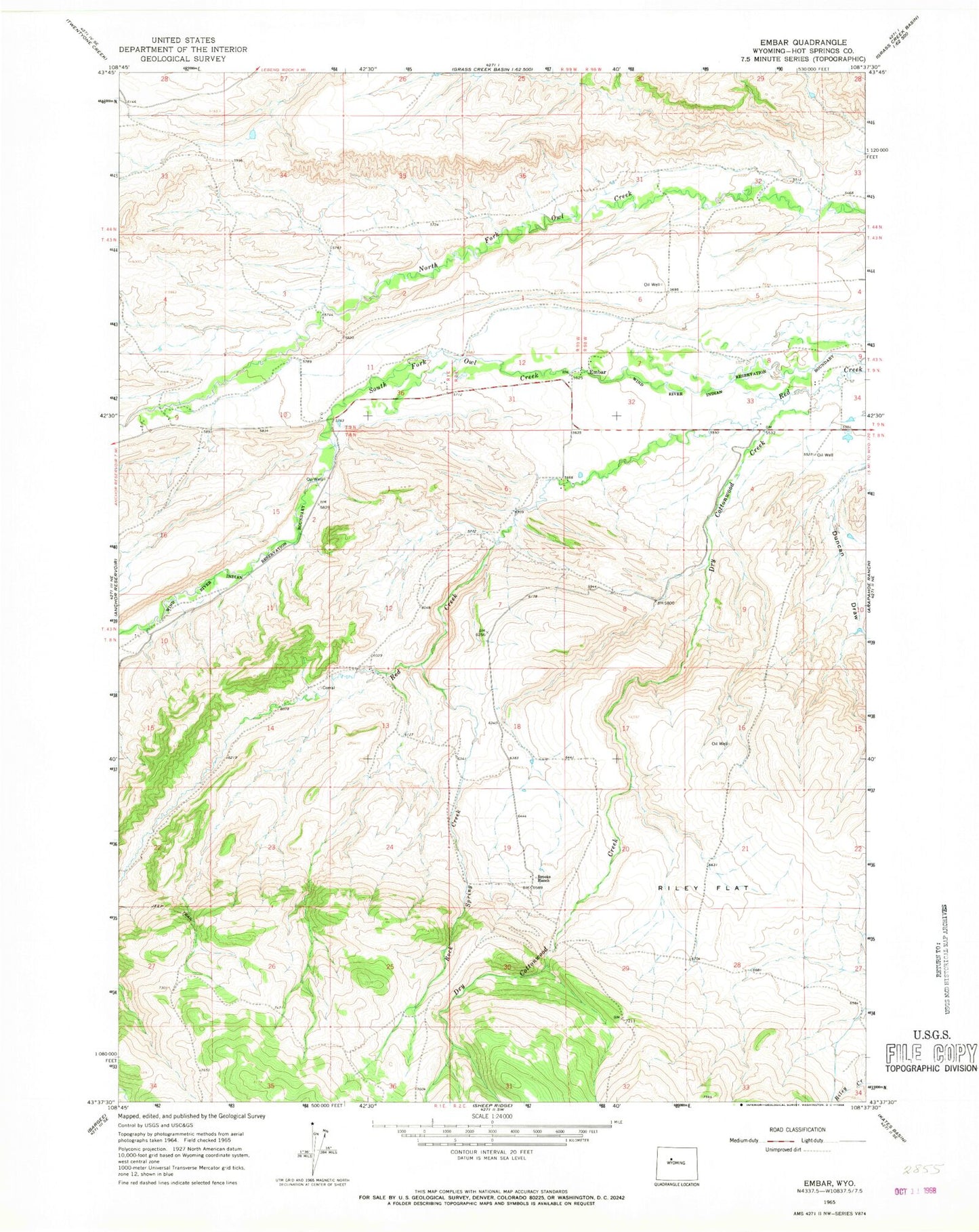 Classic USGS Embar Wyoming 7.5'x7.5' Topo Map Image