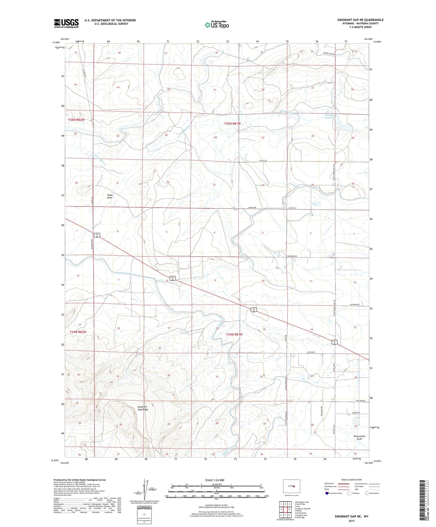 Emigrant Gap NE Wyoming US Topo Map Image