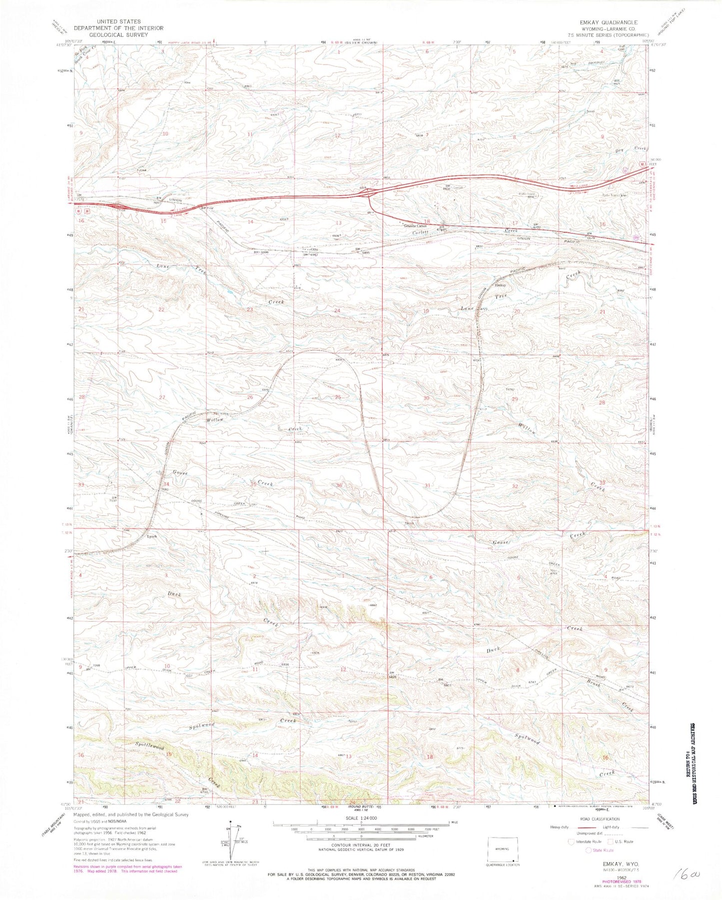 Classic USGS Emkay Wyoming 7.5'x7.5' Topo Map Image
