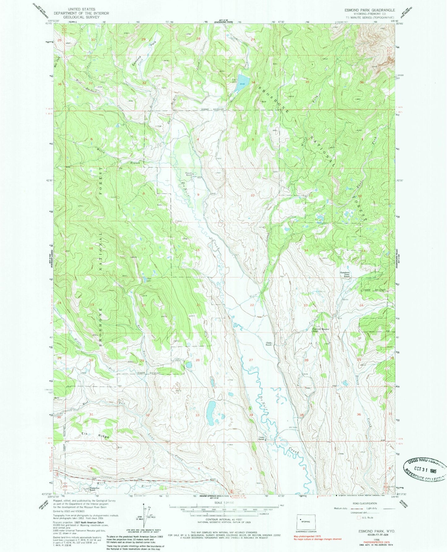 Classic USGS Esmond Park Wyoming 7.5'x7.5' Topo Map Image