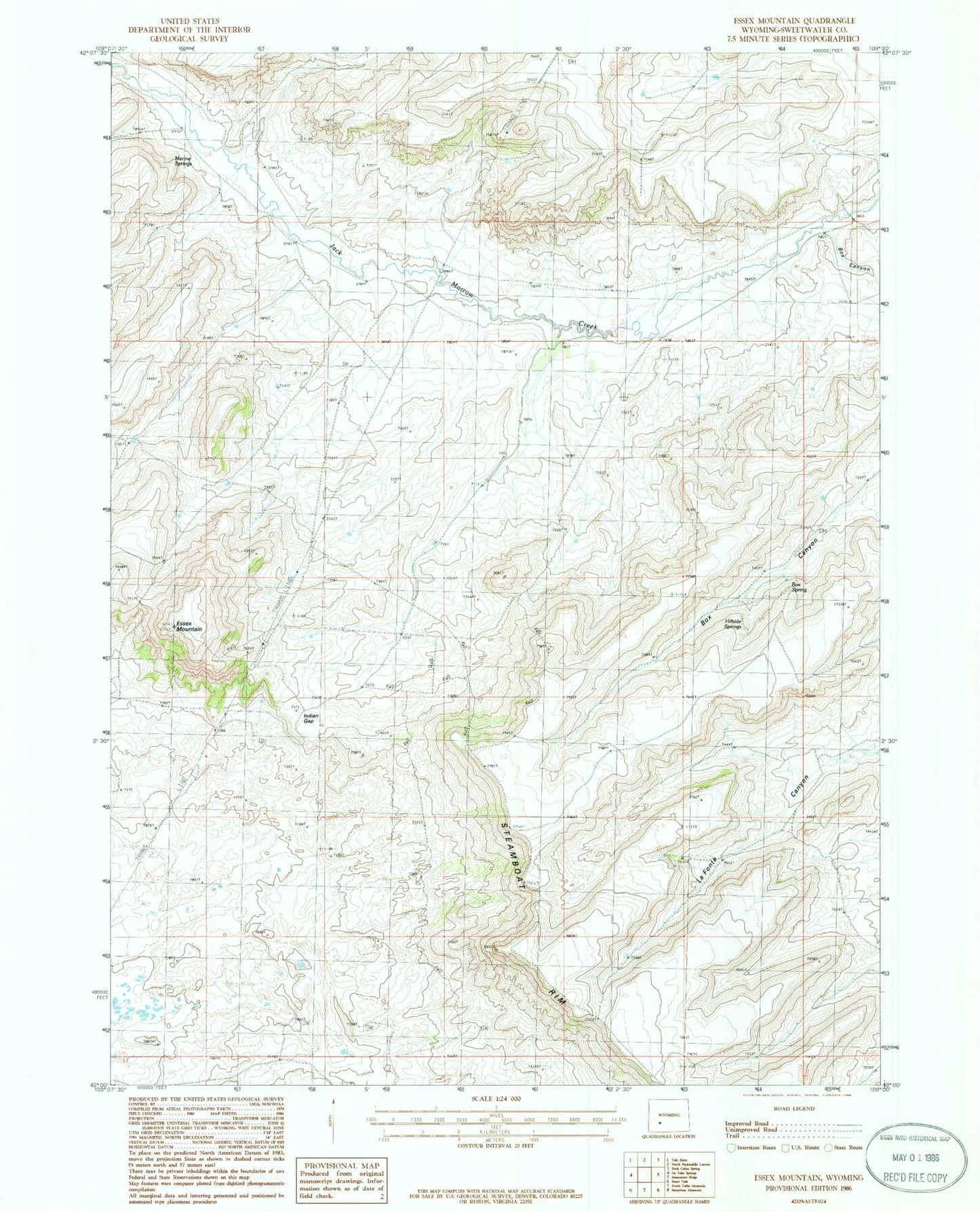 Classic USGS Essex Mountain Wyoming 7.5'x7.5' Topo Map Image