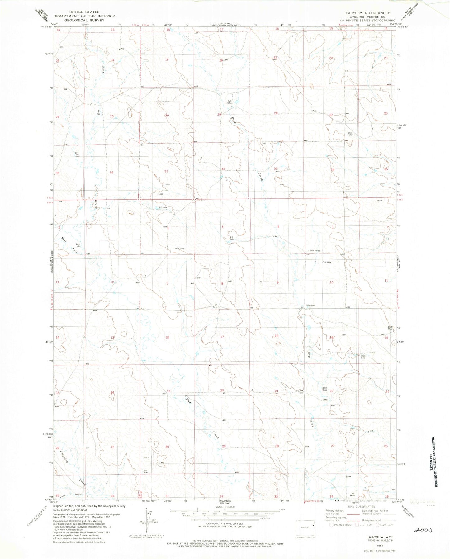 Classic USGS Fairview Wyoming 7.5'x7.5' Topo Map Image