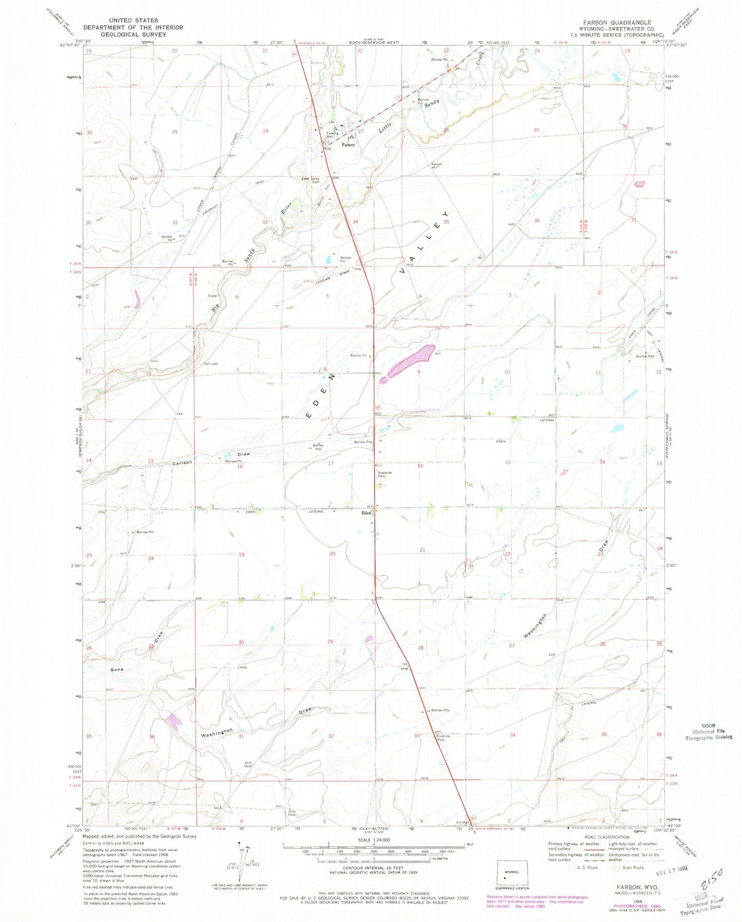 Classic USGS Farson Wyoming 7.5'x7.5' Topo Map Image