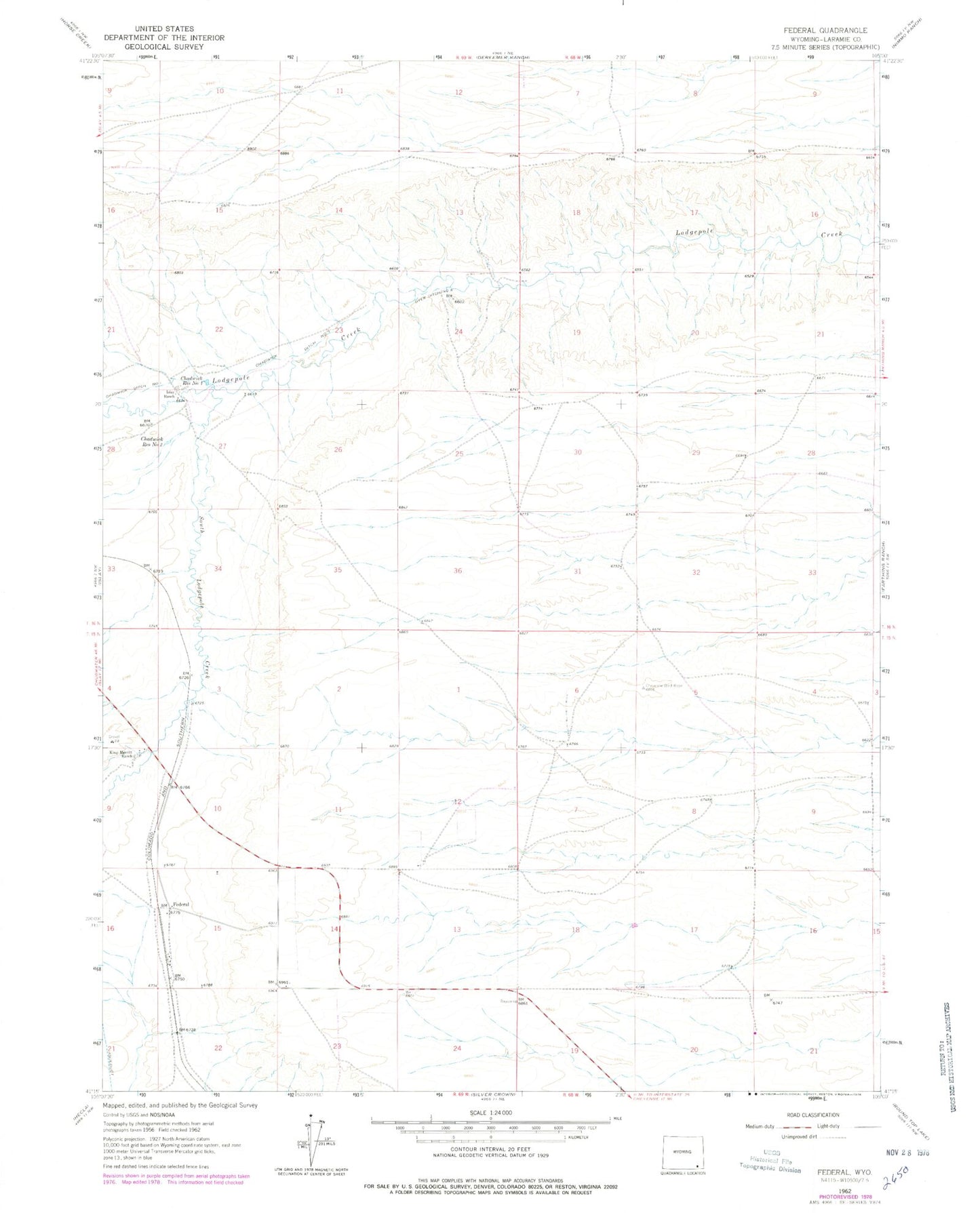 Classic USGS Federal Wyoming 7.5'x7.5' Topo Map Image