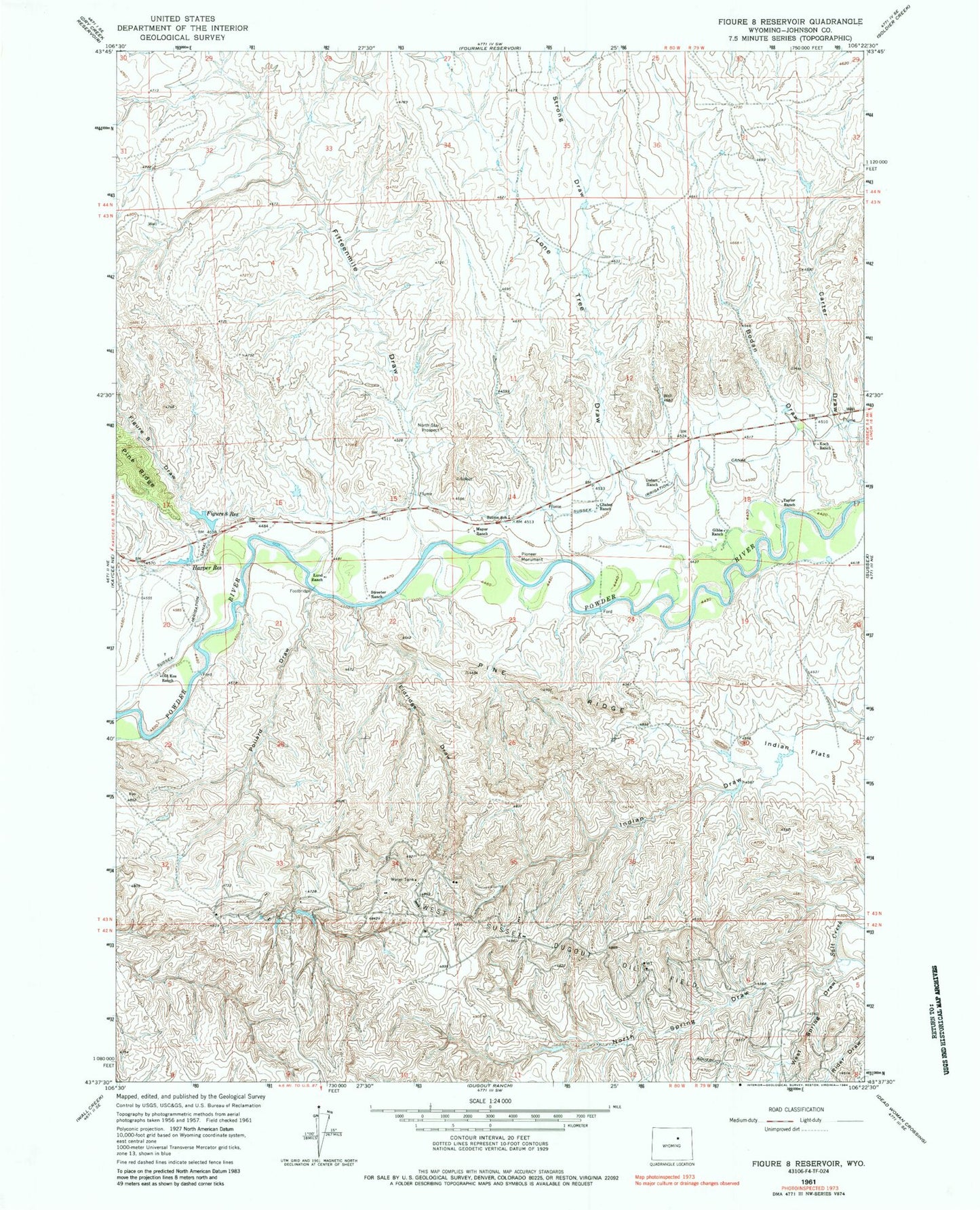 Classic USGS Figure 8 Reservoir Wyoming 7.5'x7.5' Topo Map Image