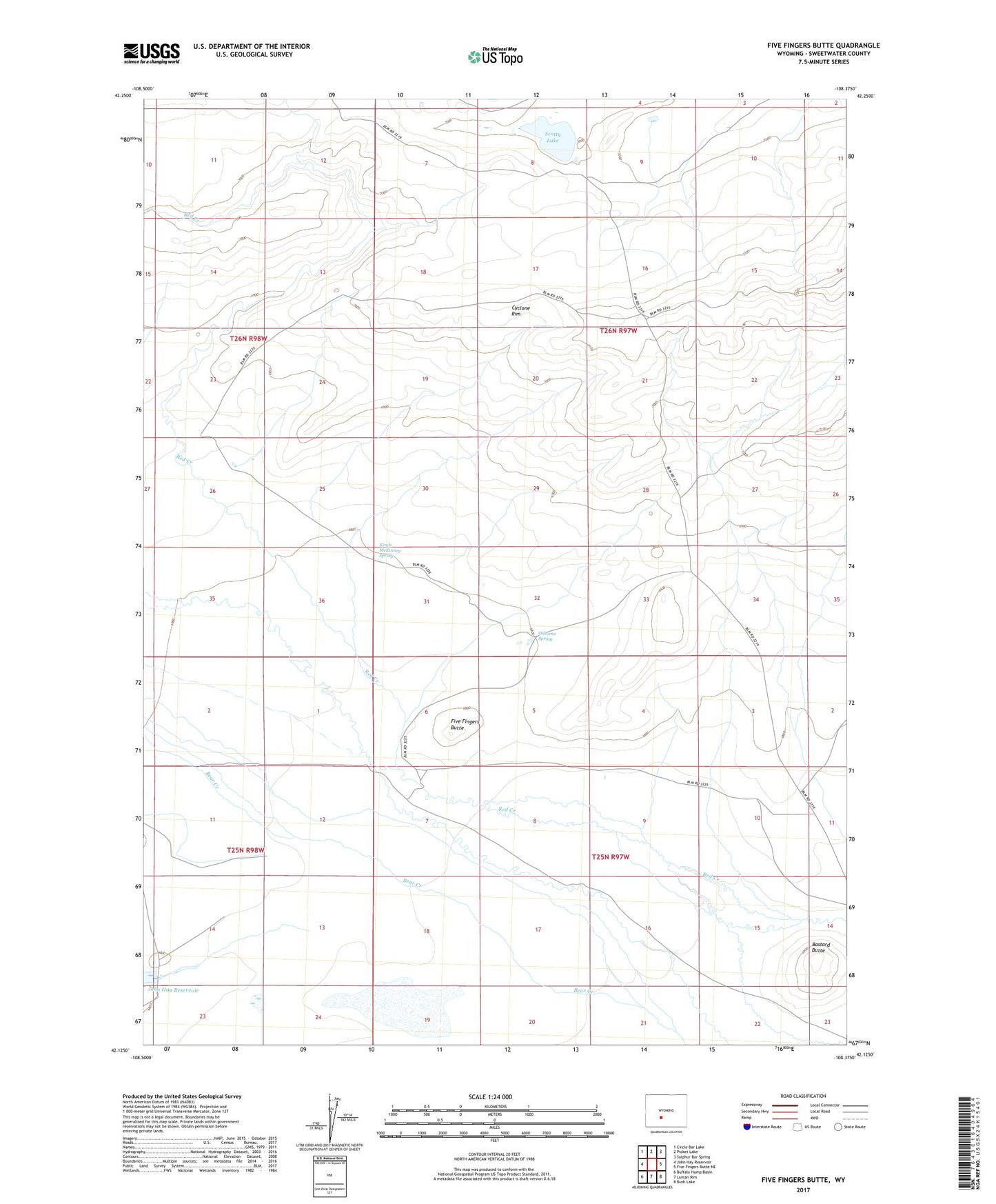 Five Fingers Butte Wyoming US Topo Map Image