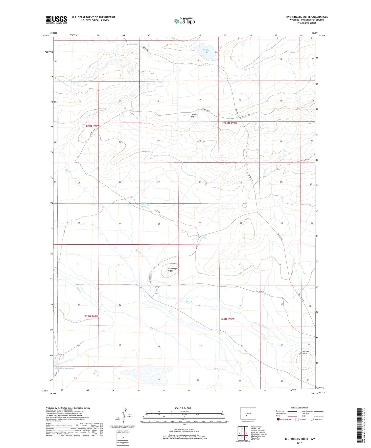 Five Fingers Butte Wyoming US Topo Map Image