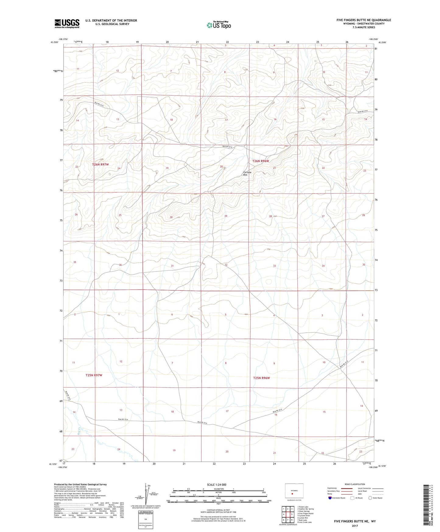 Five Fingers Butte NE Wyoming US Topo Map Image