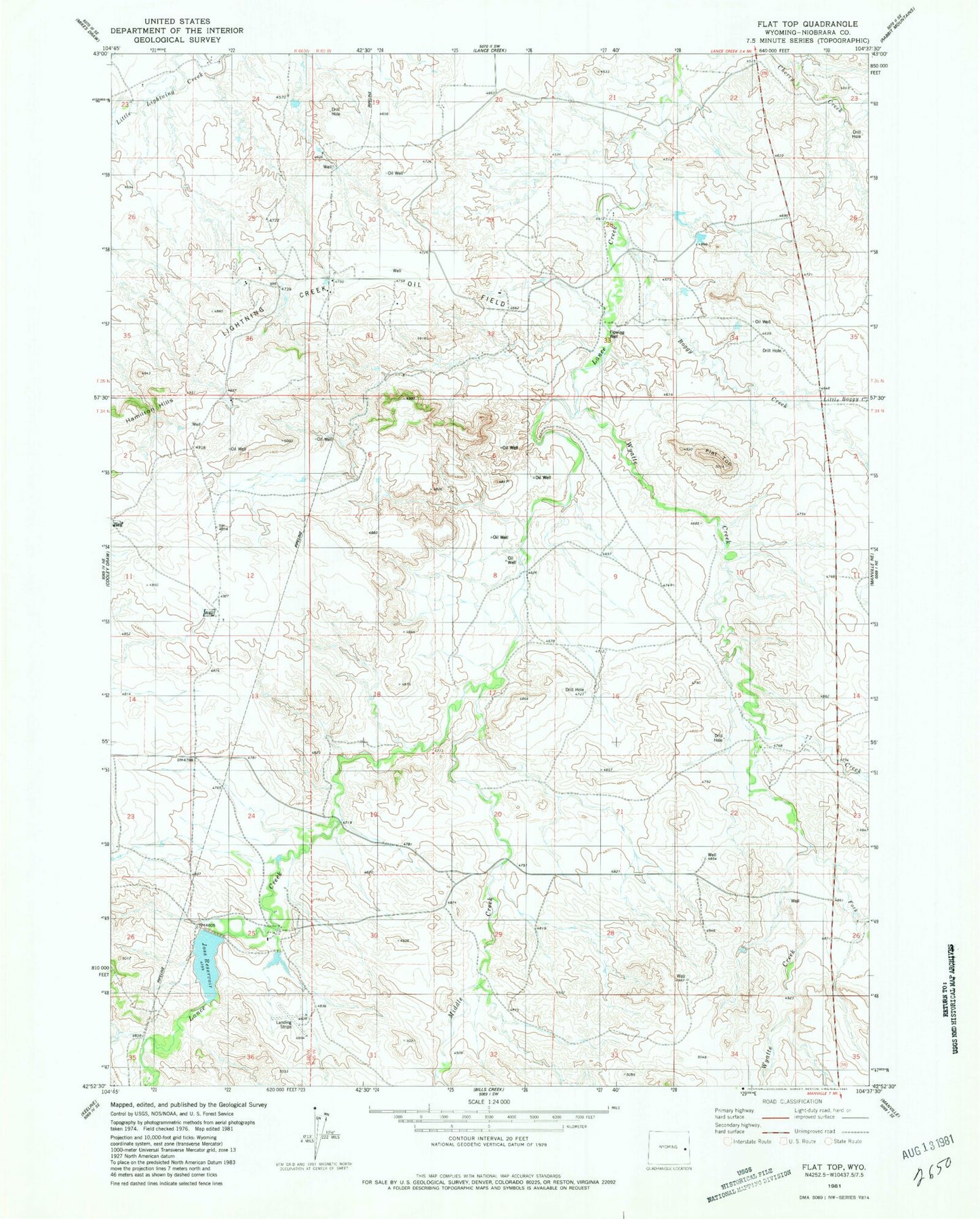 Classic USGS Flat Top Wyoming 7.5'x7.5' Topo Map Image