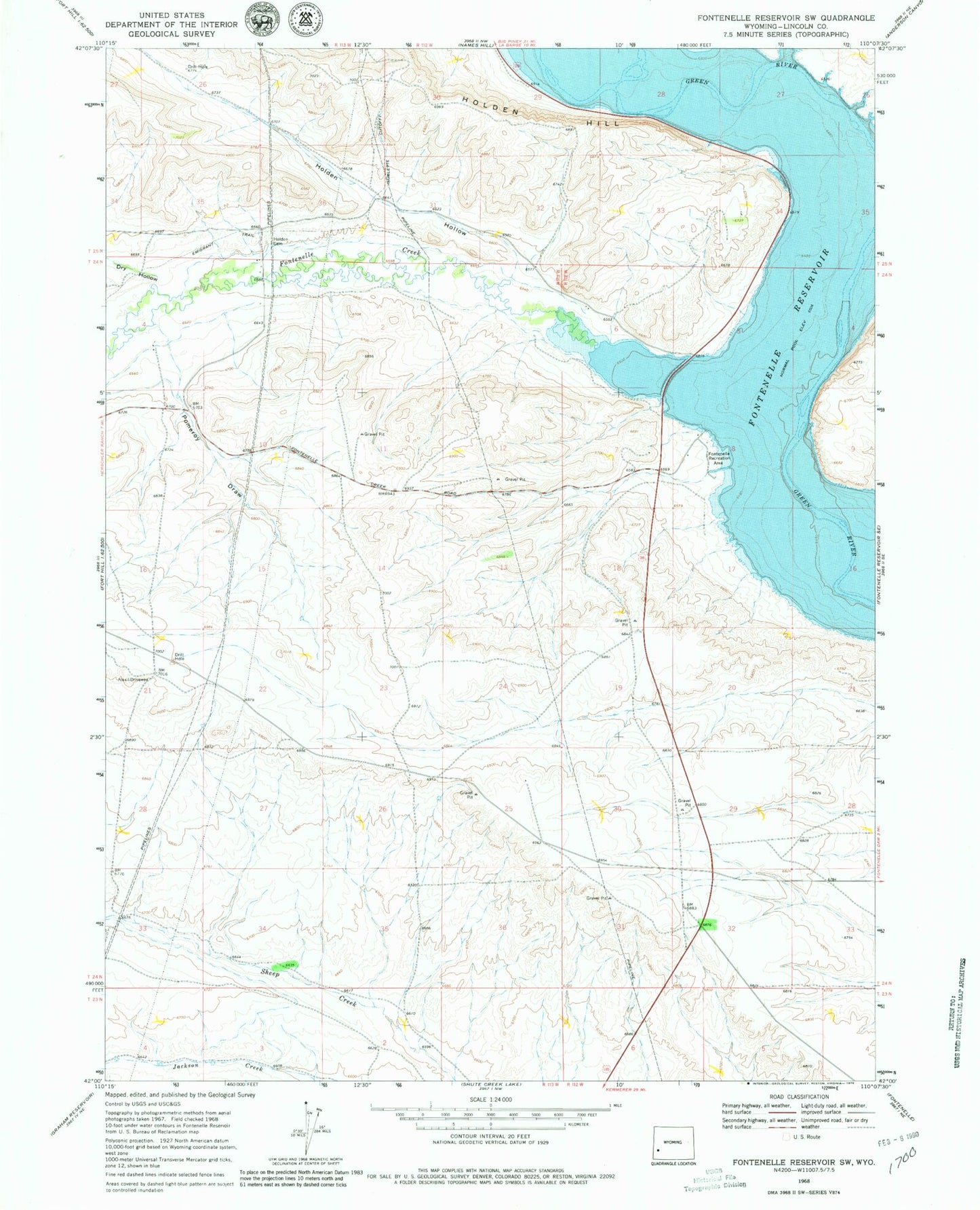Classic USGS Fontenelle Reservoir SW Wyoming 7.5'x7.5' Topo Map Image