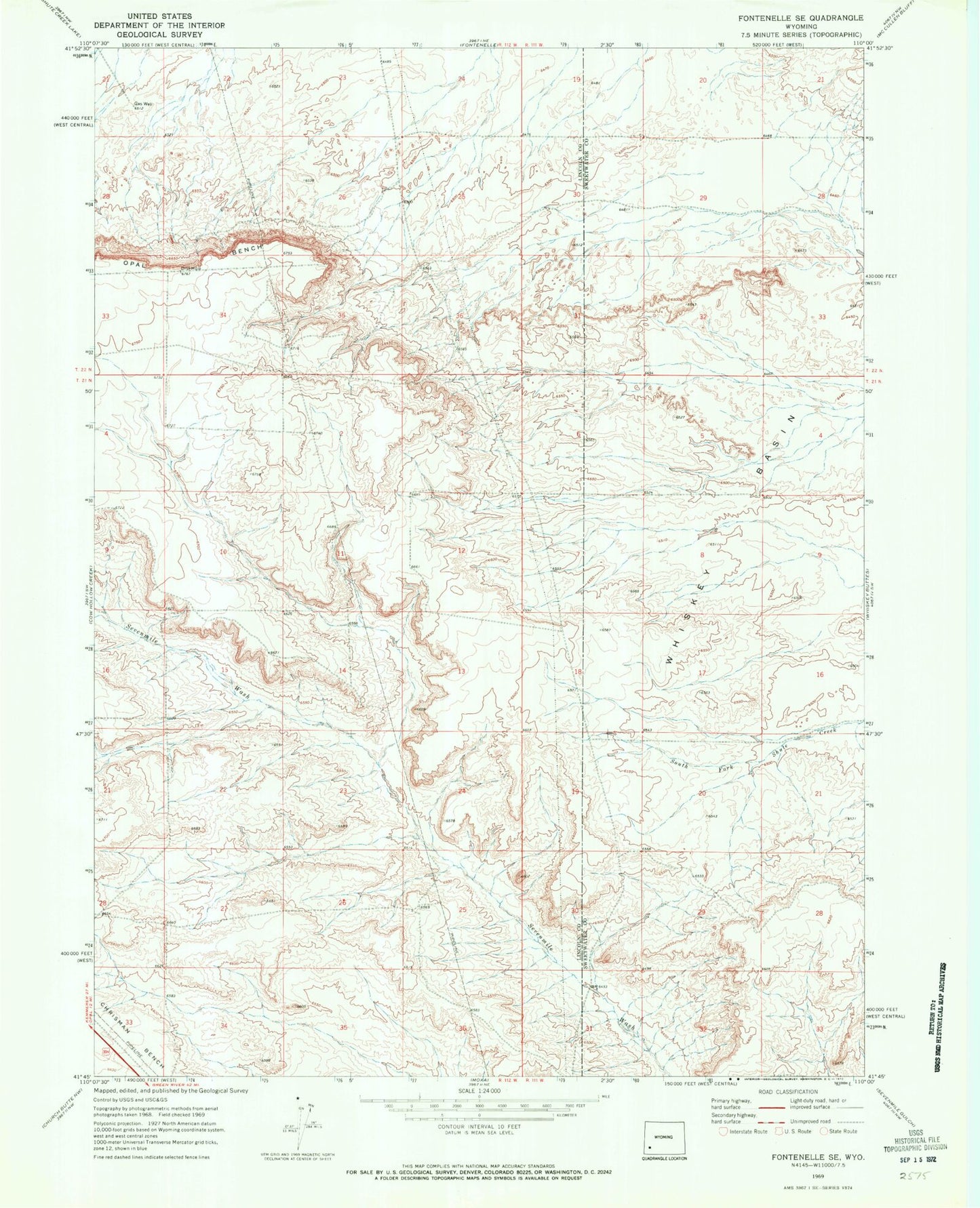Classic USGS Fontenelle SE Wyoming 7.5'x7.5' Topo Map Image