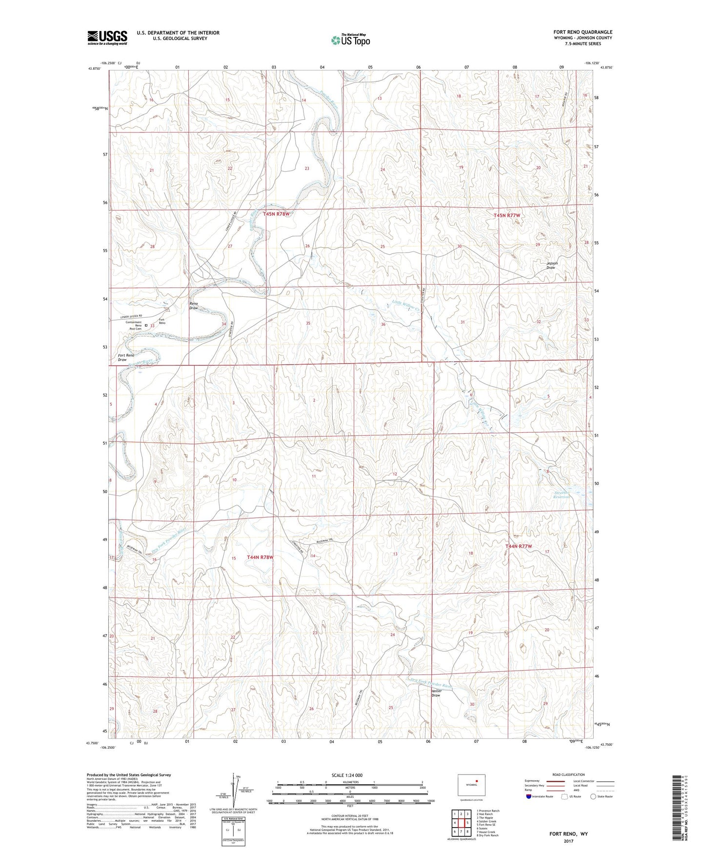 Fort Reno Wyoming US Topo Map Image
