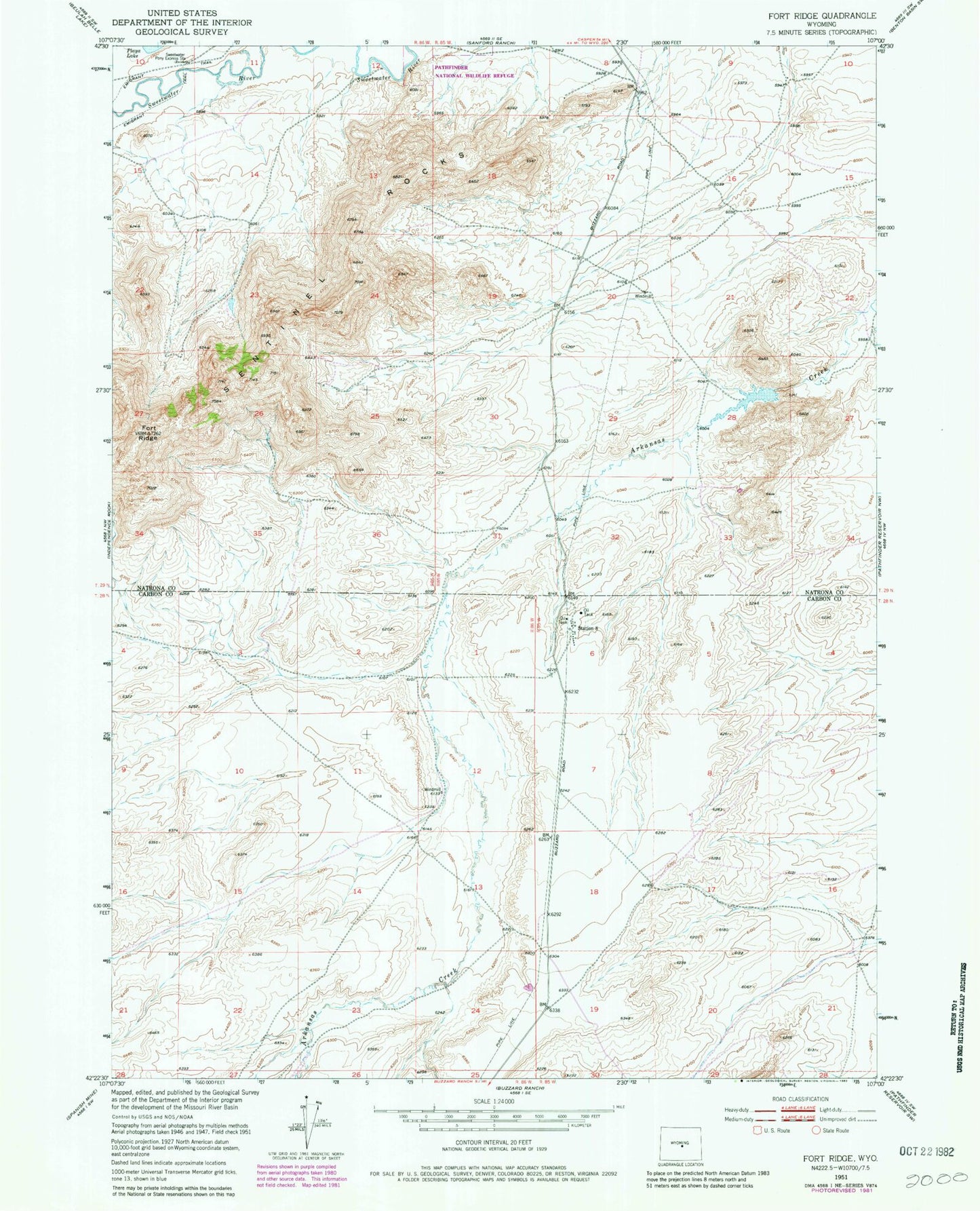 Classic USGS Fort Ridge Wyoming 7.5'x7.5' Topo Map Image