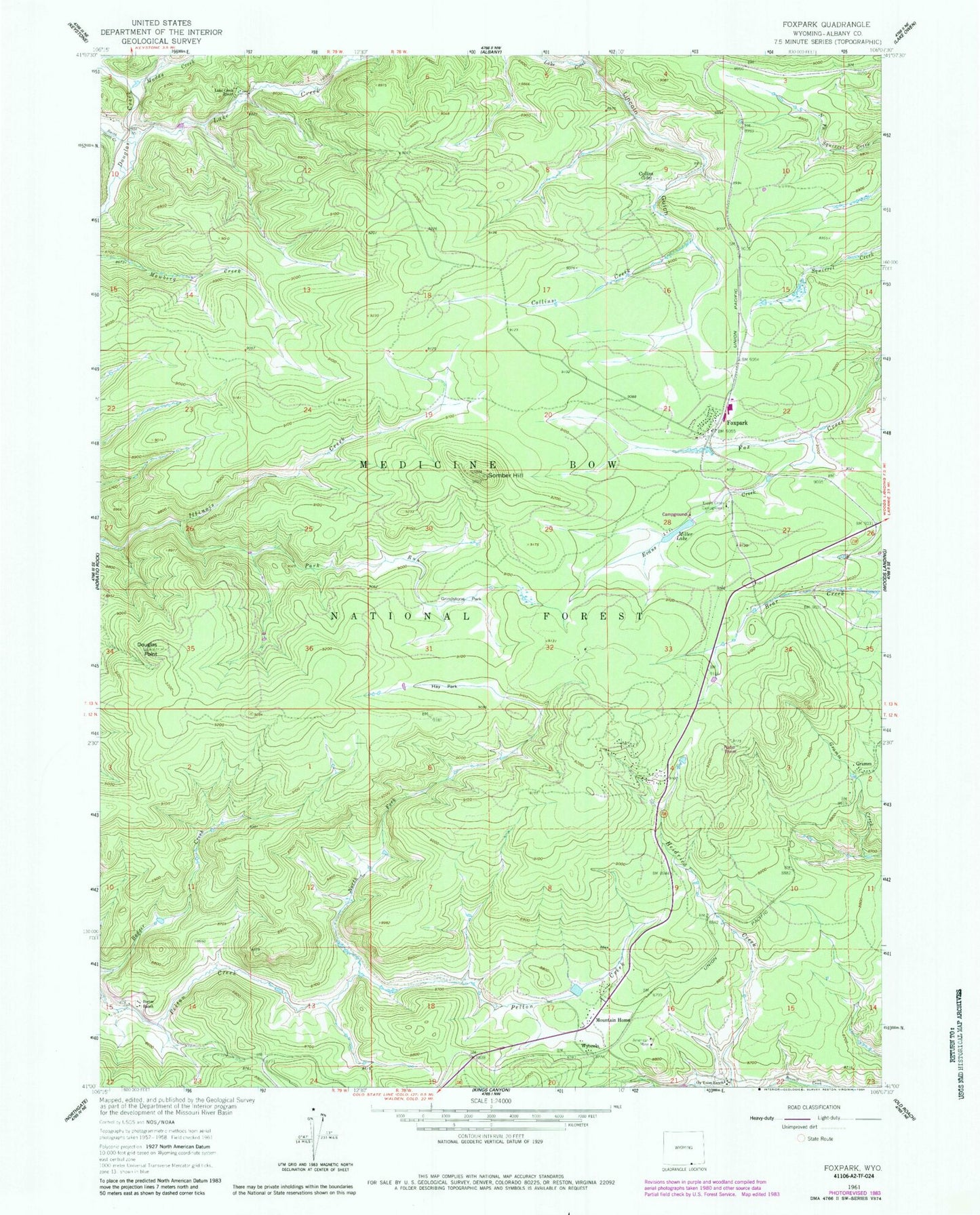 Classic USGS Foxpark Wyoming 7.5'x7.5' Topo Map Image
