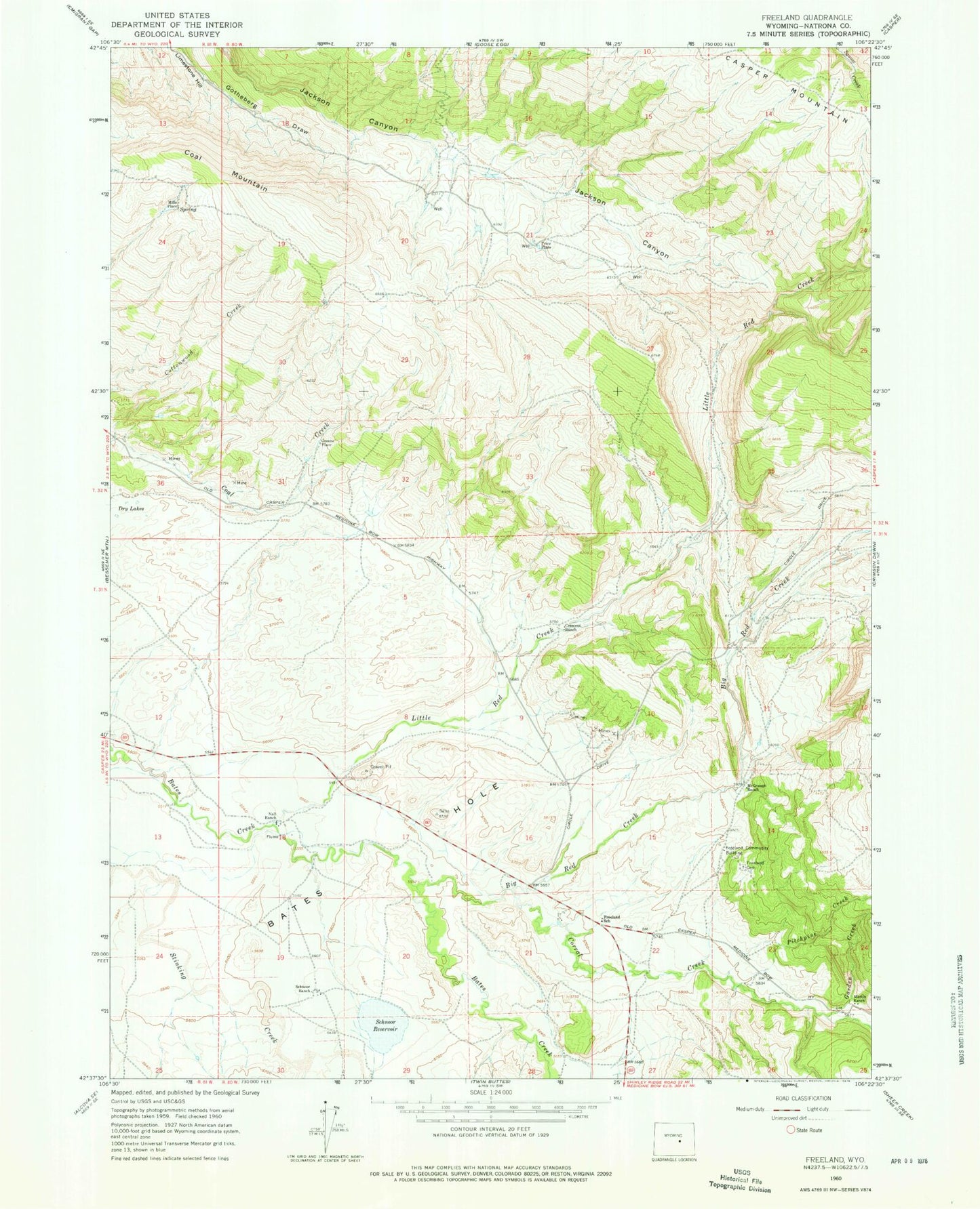 Classic USGS Freeland Wyoming 7.5'x7.5' Topo Map Image