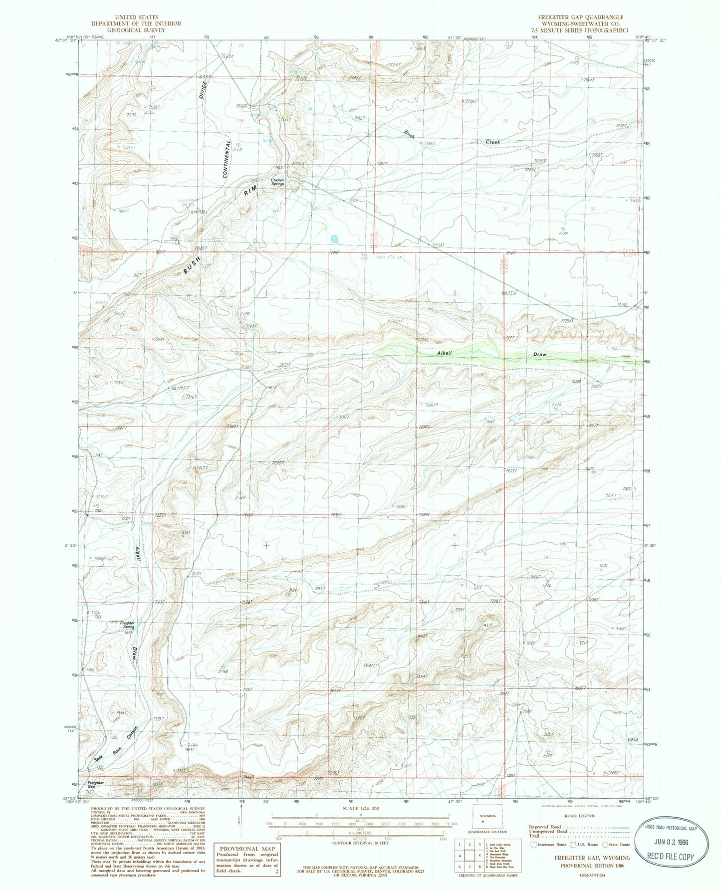 Classic USGS Freighter Gap Wyoming 7.5'x7.5' Topo Map Image