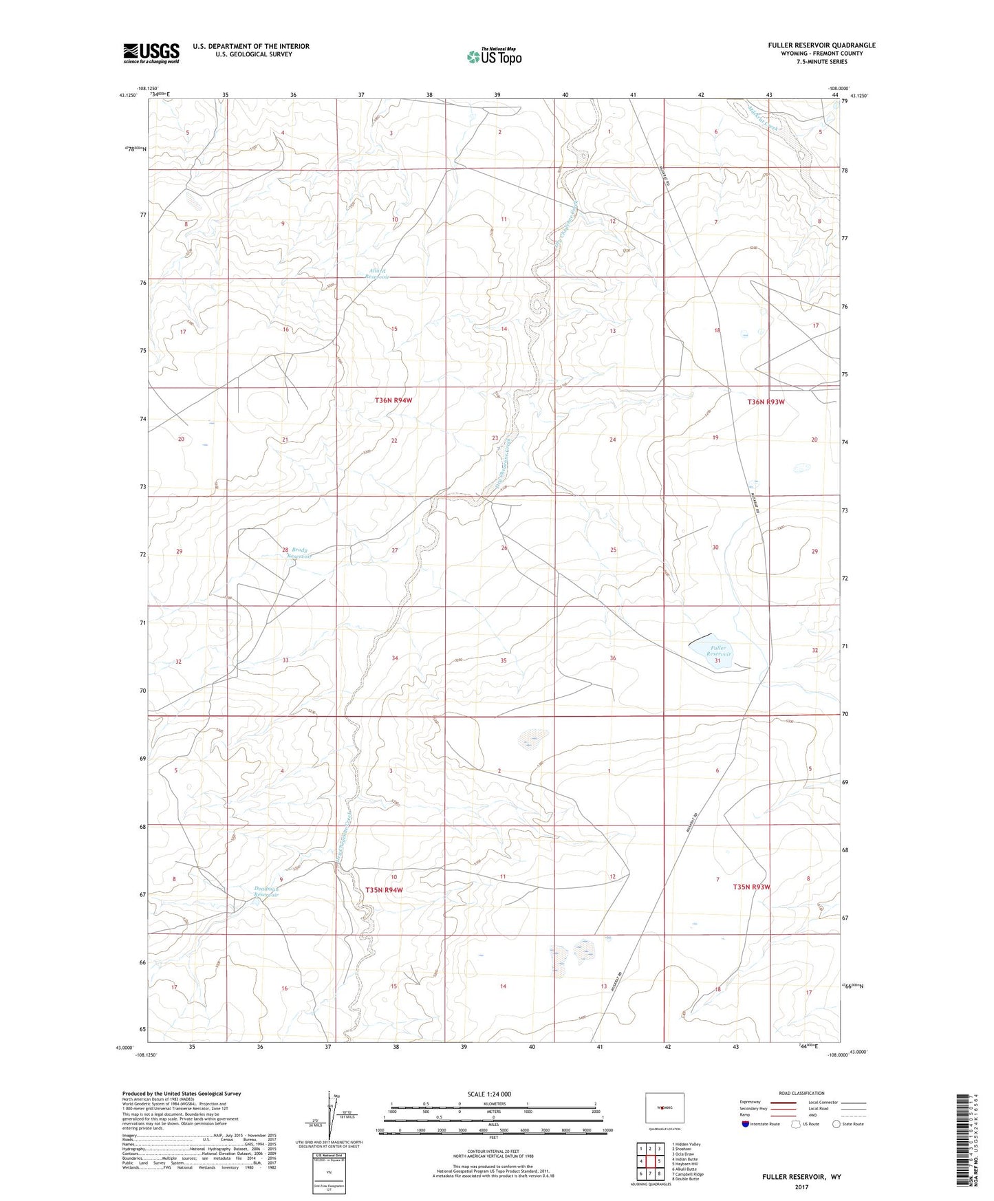 Fuller Reservoir Wyoming US Topo Map Image
