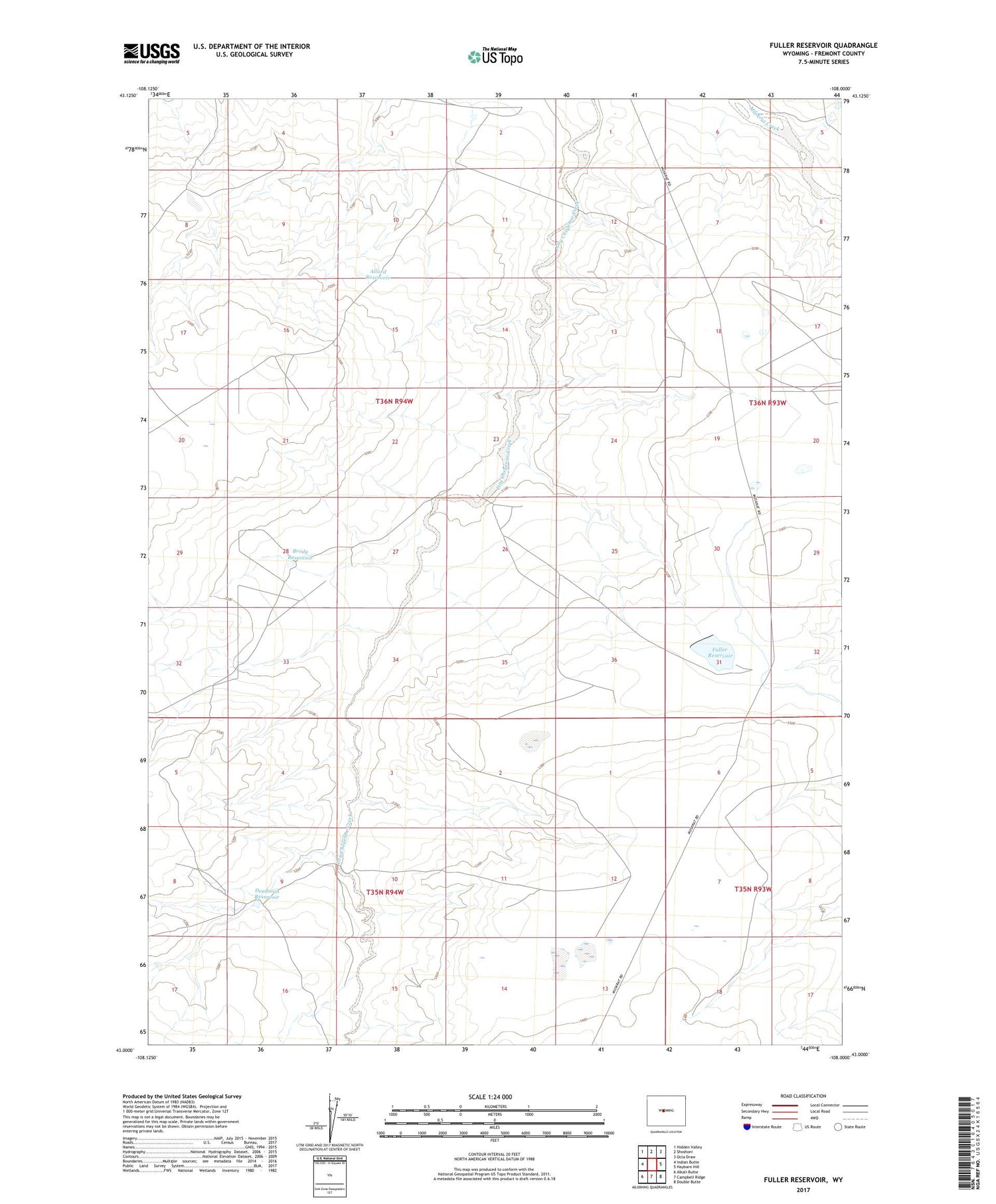 Fuller Reservoir Wyoming US Topo Map Image