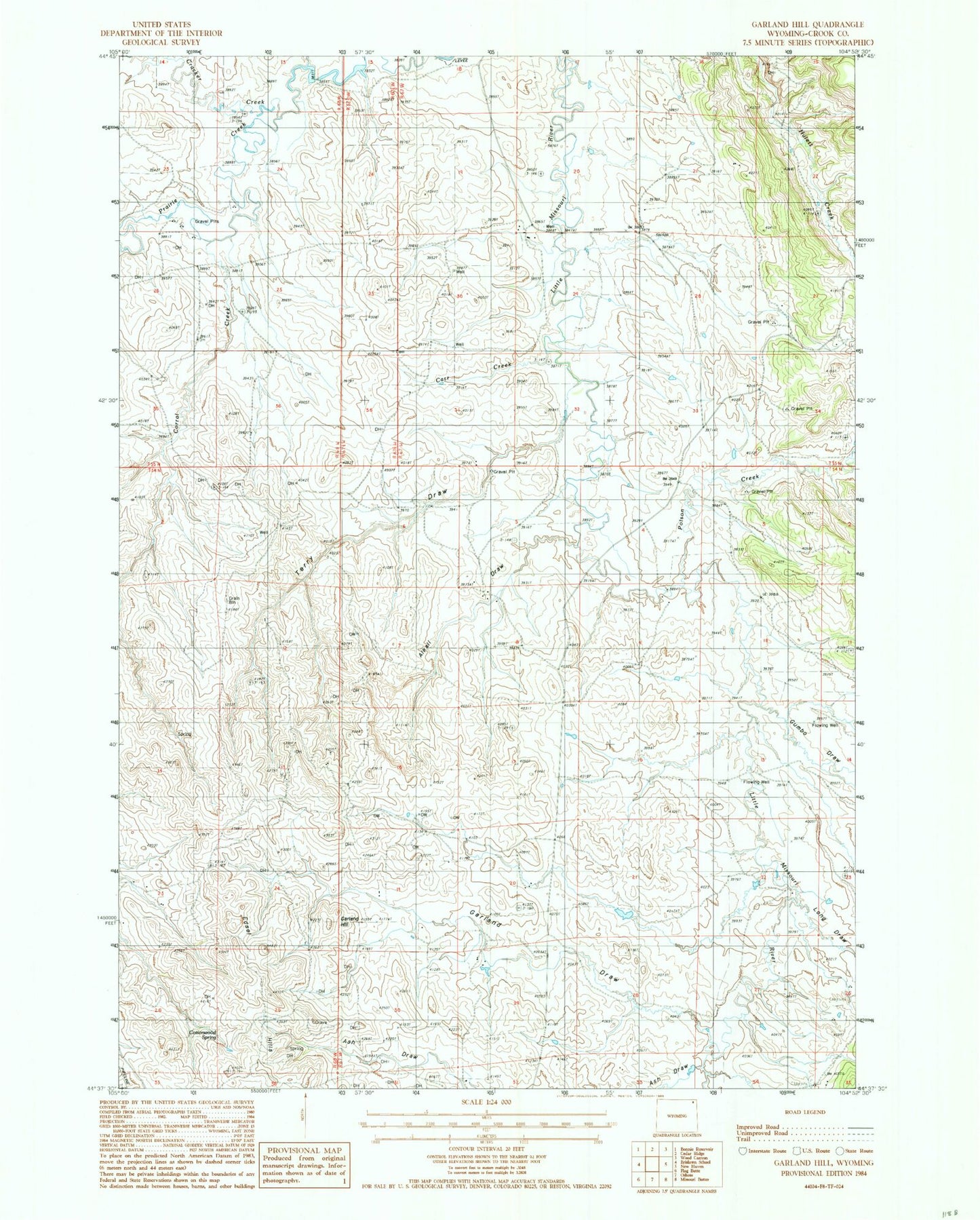 Classic USGS Garland Hill Wyoming 7.5'x7.5' Topo Map Image