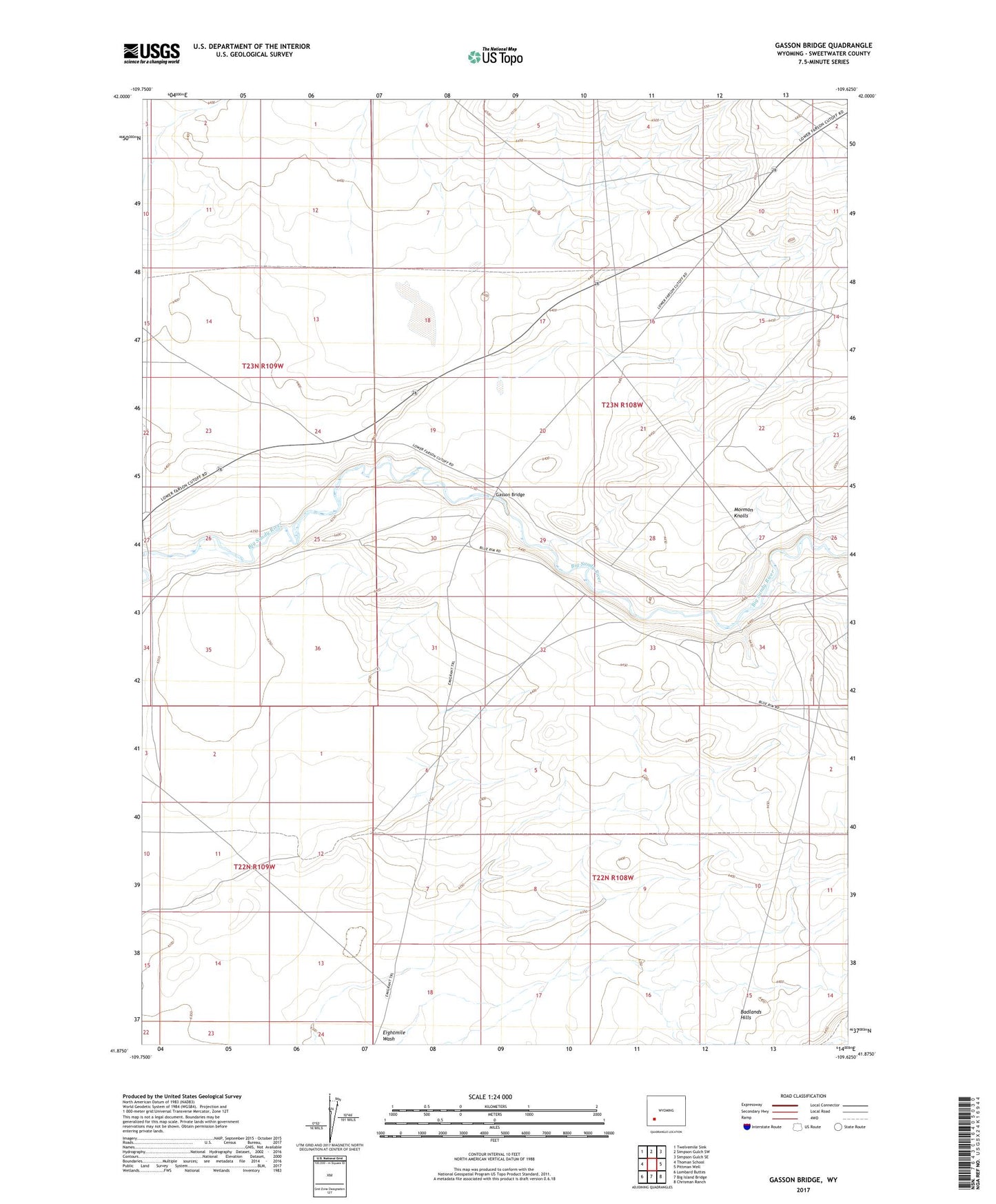Gasson Bridge Wyoming US Topo Map Image
