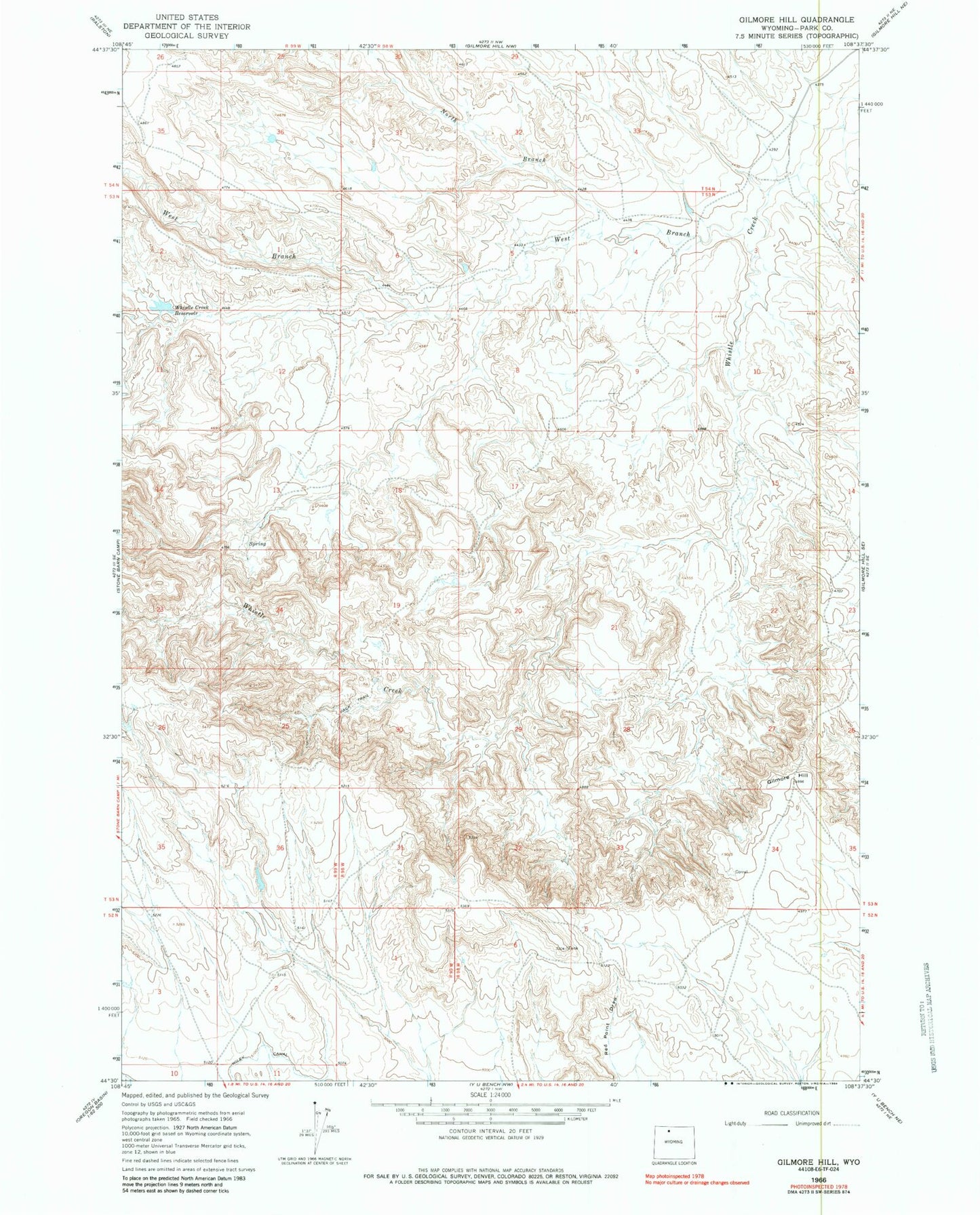 Classic USGS Gilmore Hill Wyoming 7.5'x7.5' Topo Map Image
