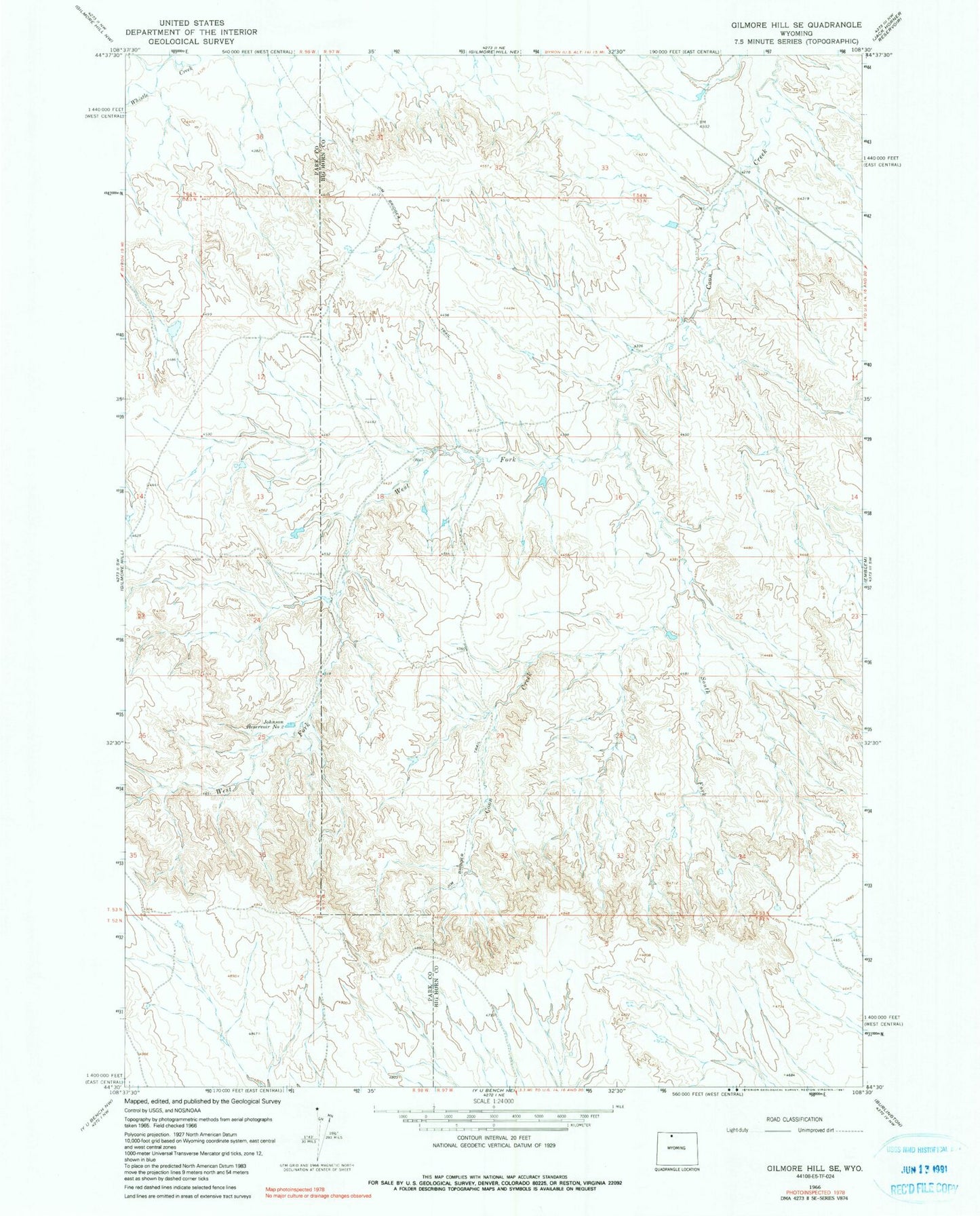 Classic USGS Gilmore Hill SE Wyoming 7.5'x7.5' Topo Map Image