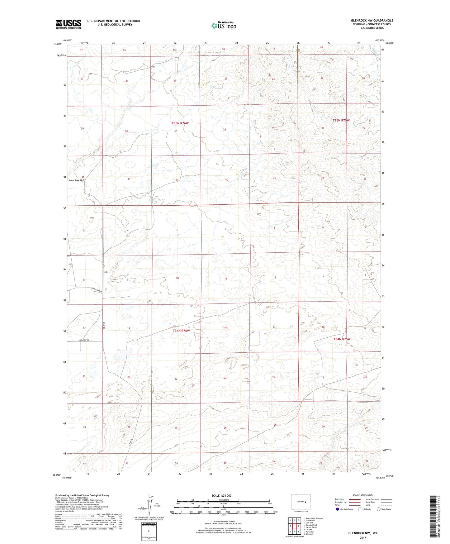 Glenrock NW Wyoming US Topo Map Image