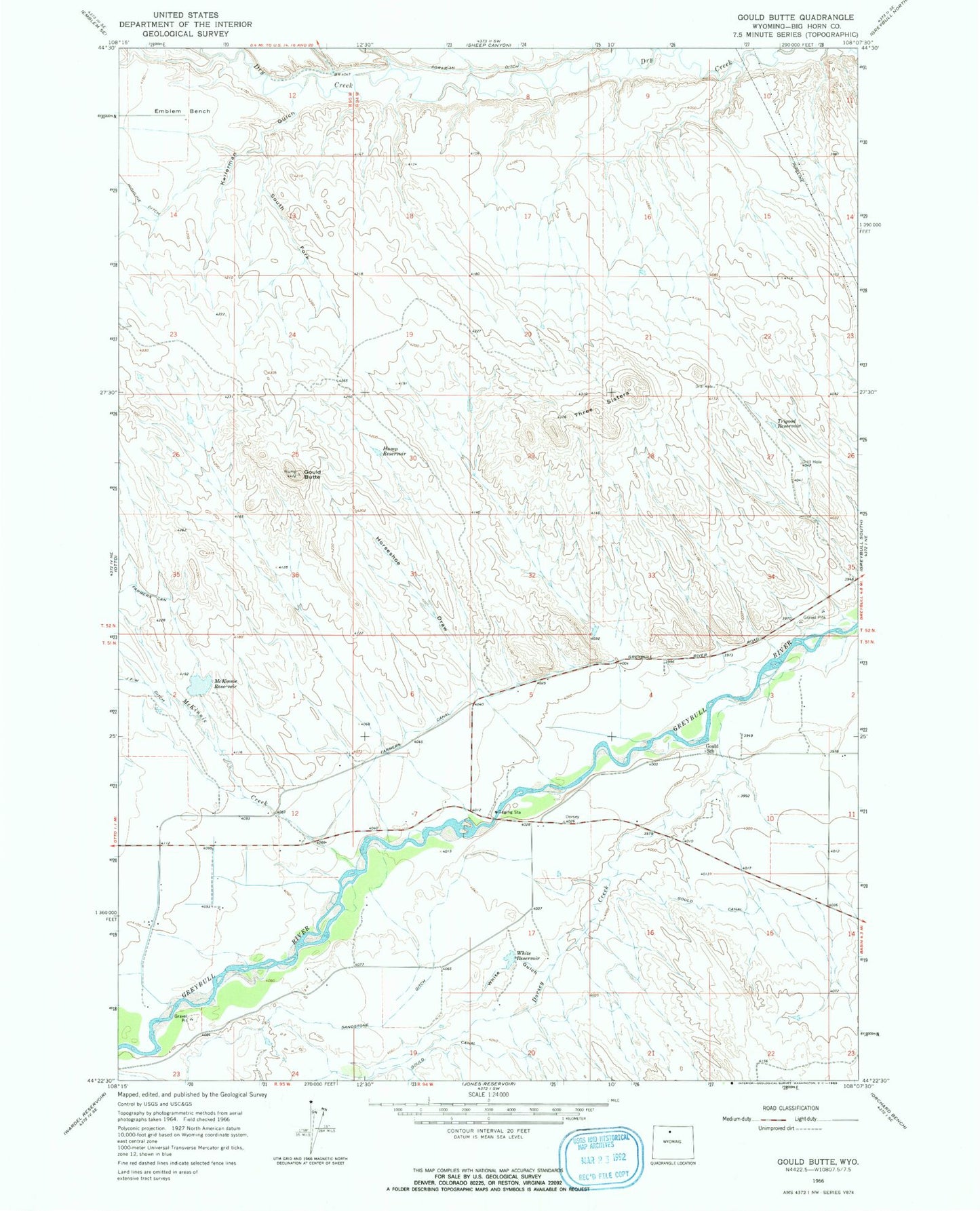 Classic USGS Gould Butte Wyoming 7.5'x7.5' Topo Map Image