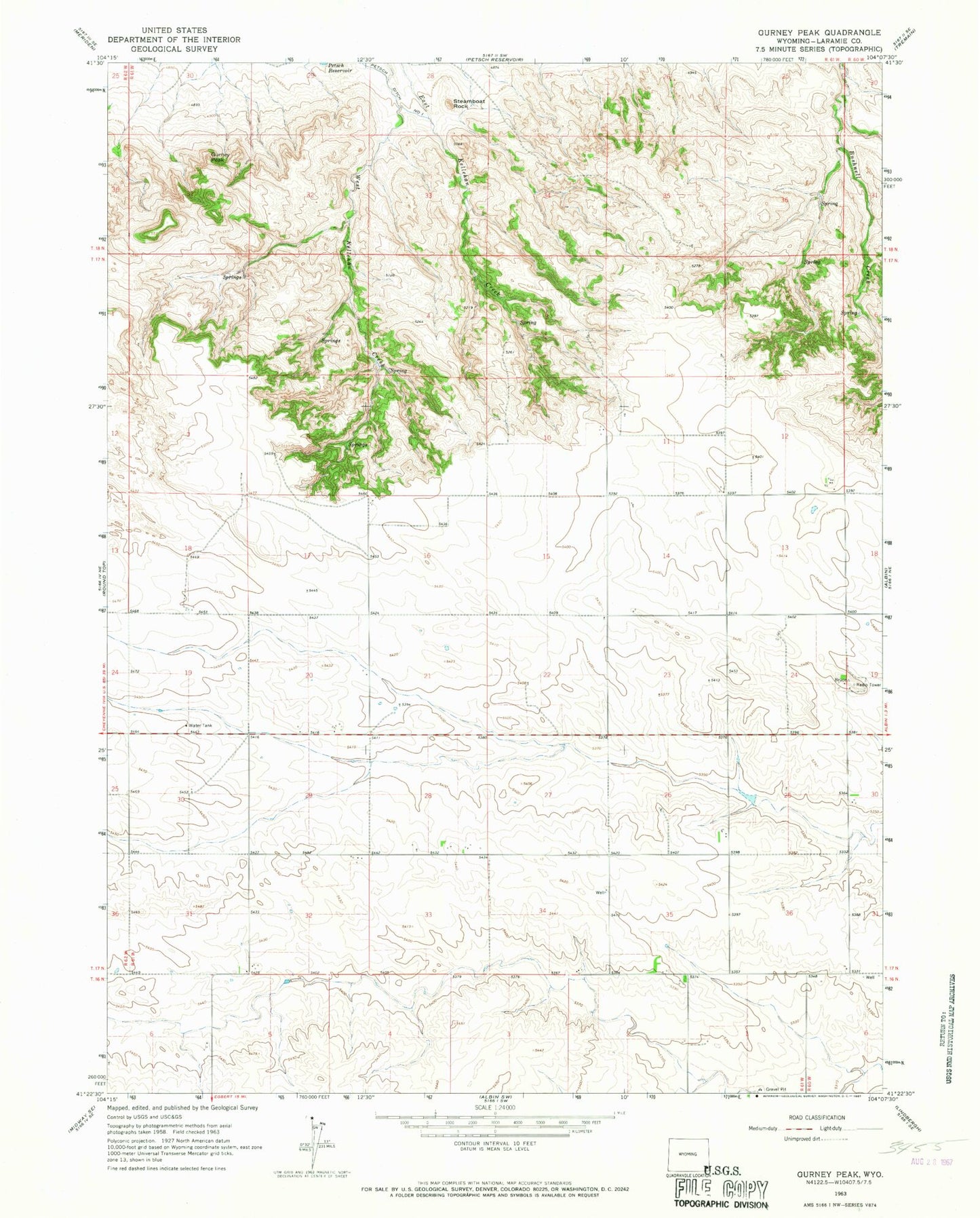 Classic USGS Gurney Peak Wyoming 7.5'x7.5' Topo Map Image