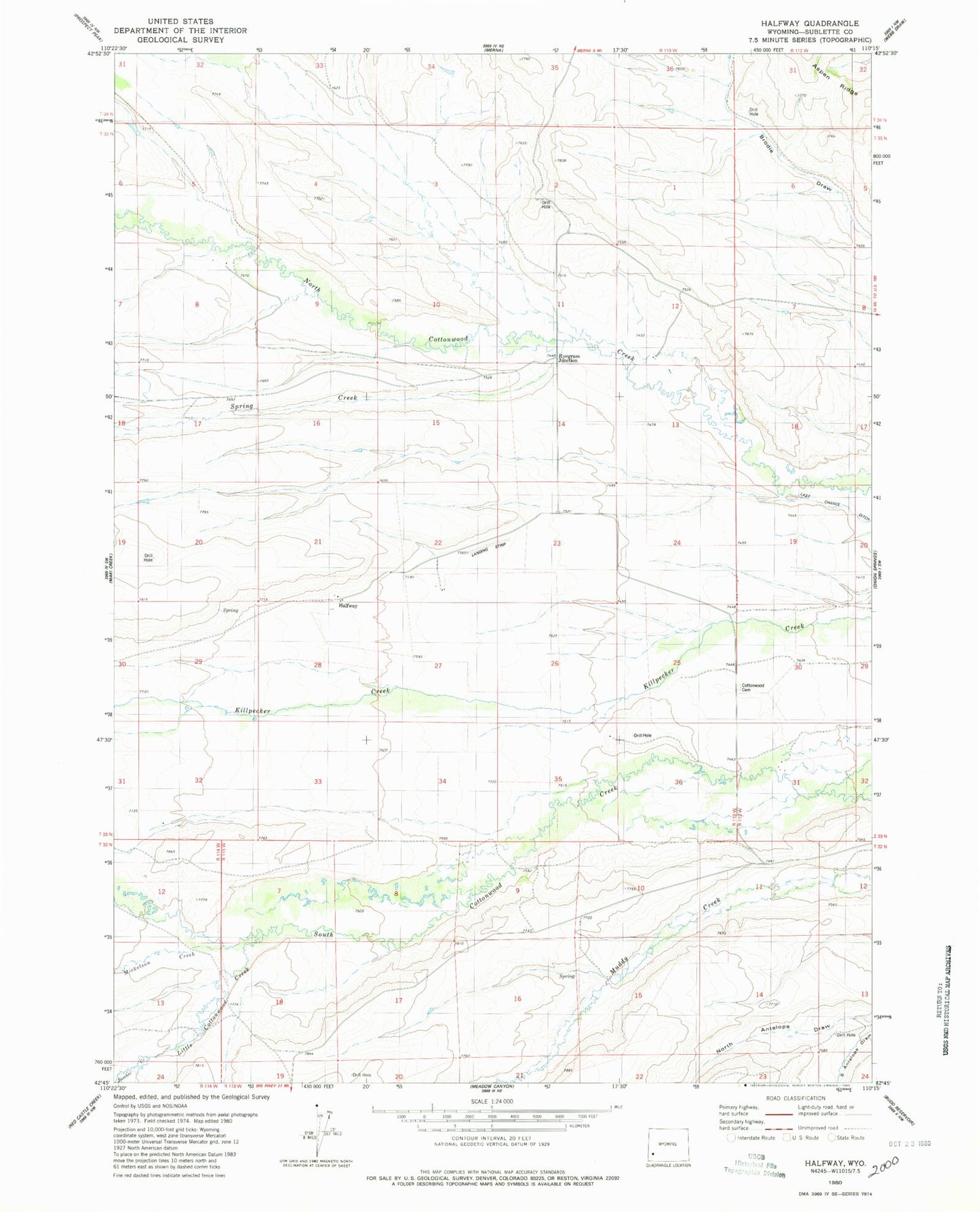 Classic USGS Halfway Wyoming 7.5'x7.5' Topo Map Image