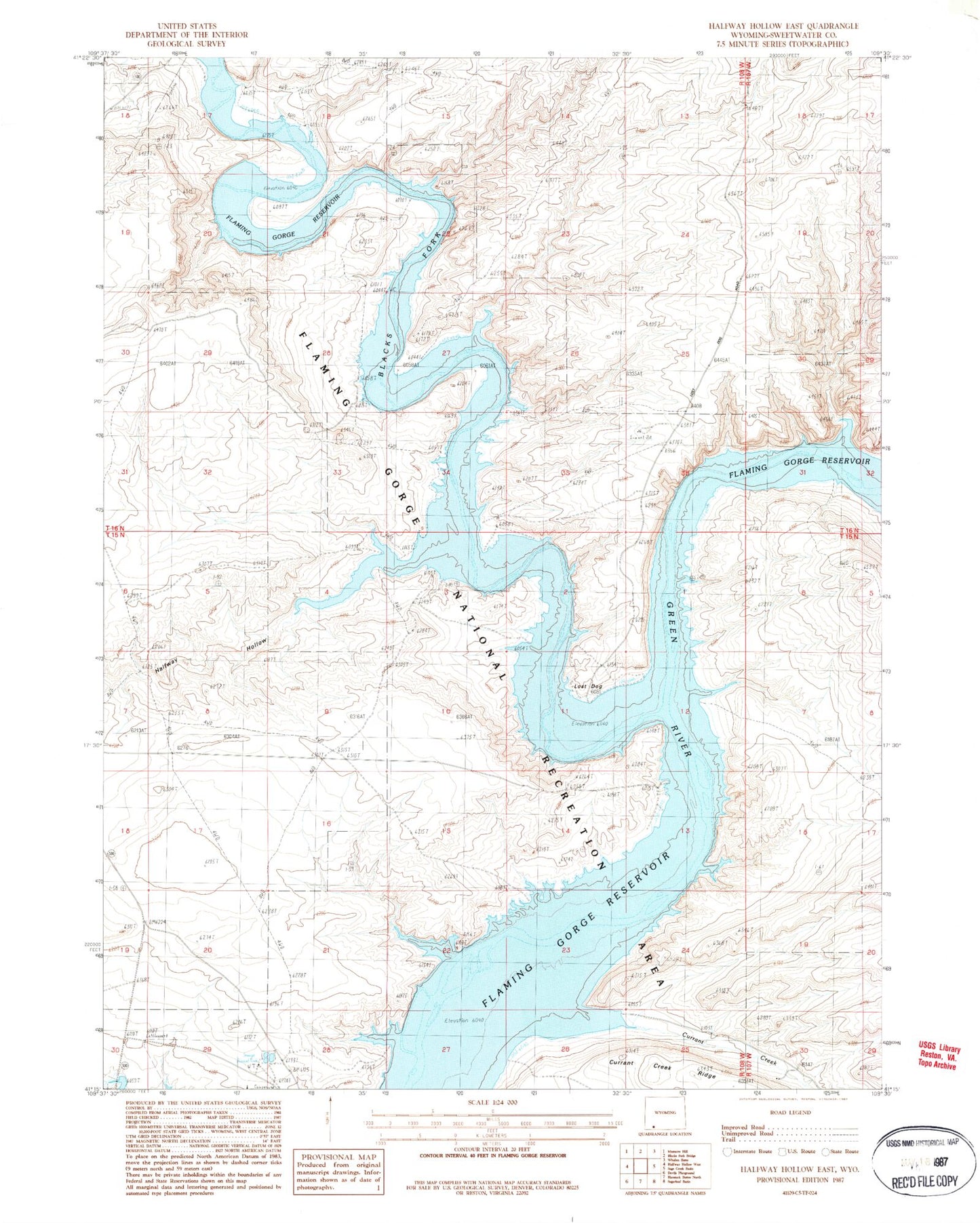 Classic USGS Halfway Hollow East Wyoming 7.5'x7.5' Topo Map Image