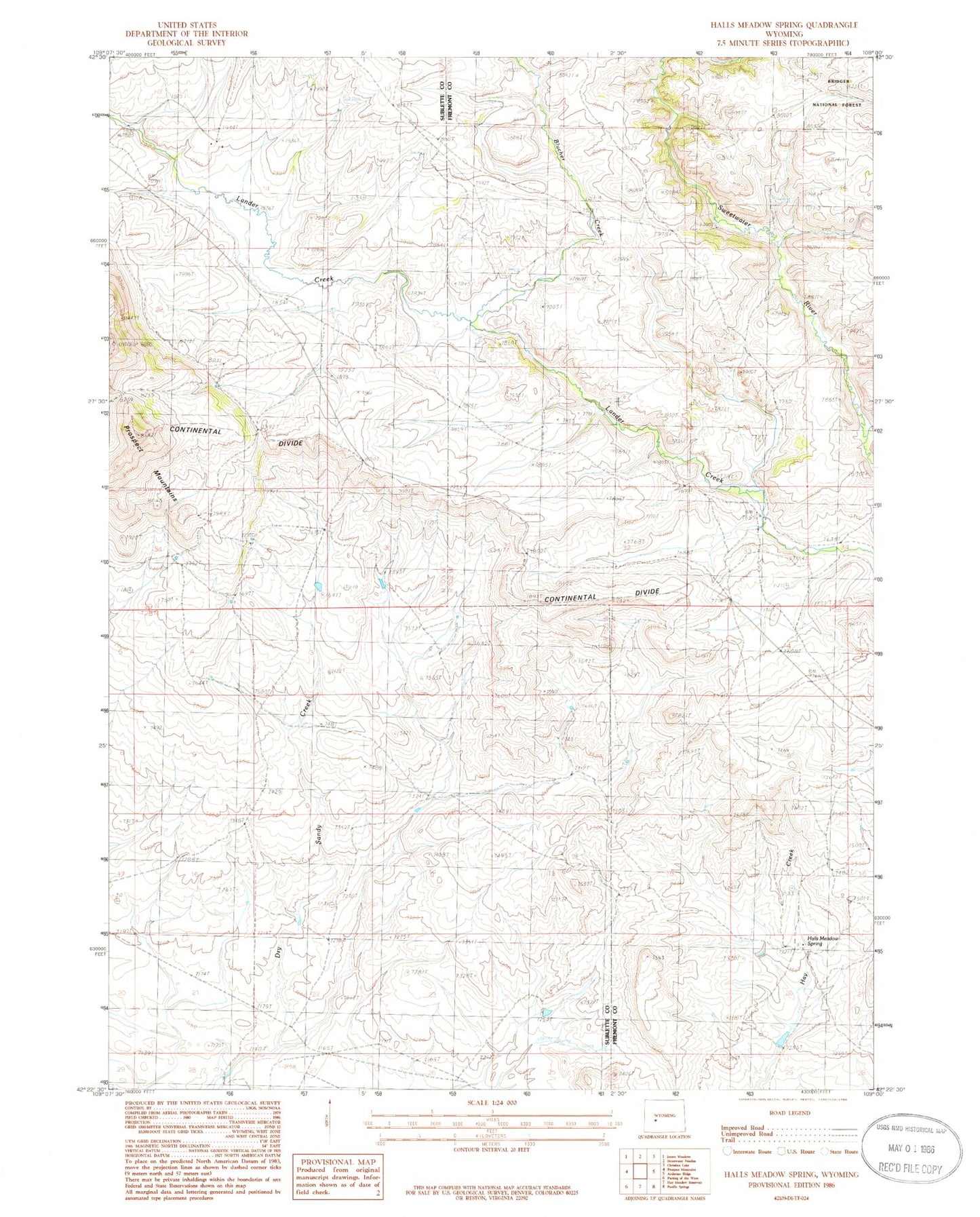 Classic USGS Halls Meadow Spring Wyoming 7.5'x7.5' Topo Map Image