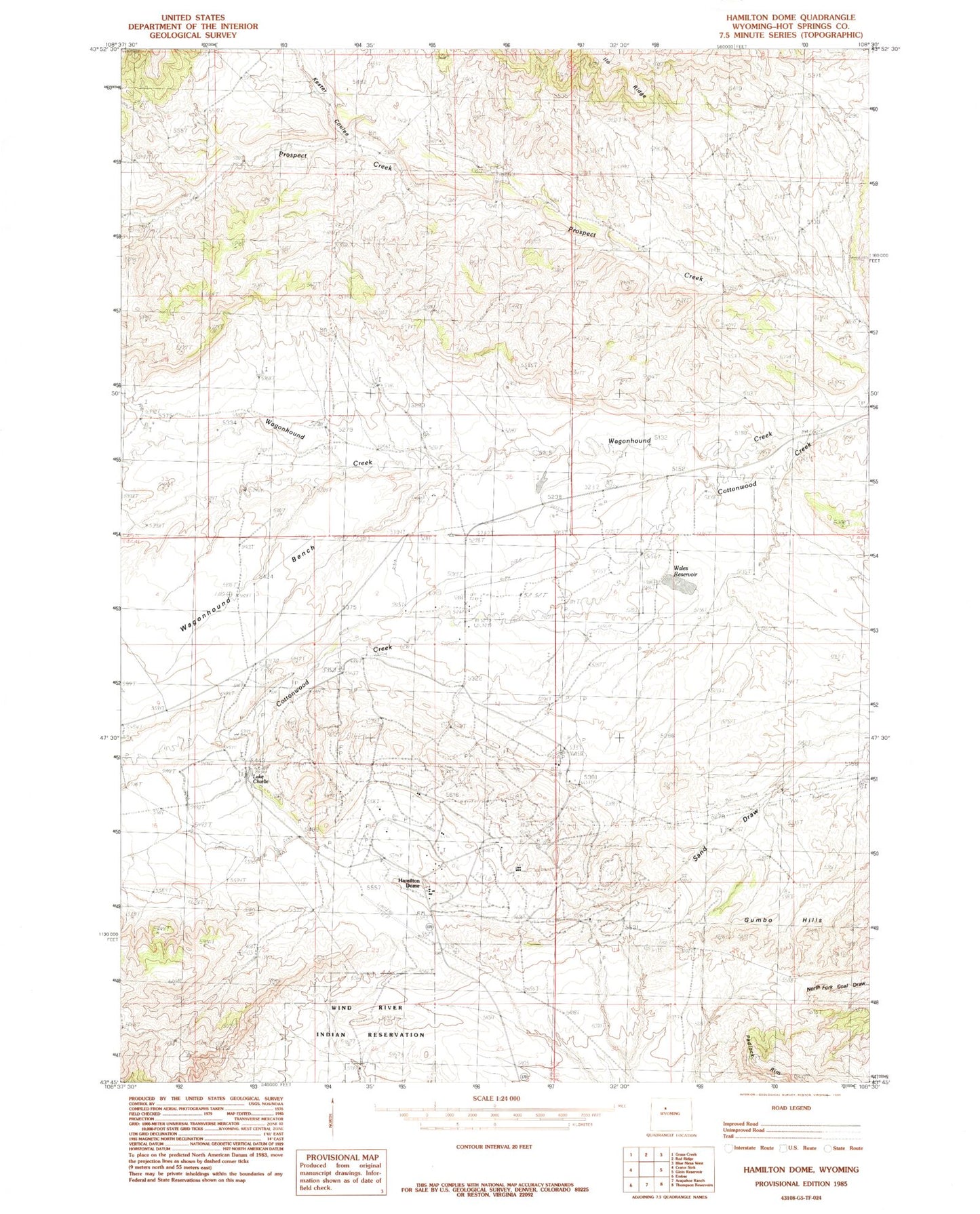 Classic USGS Hamilton Dome Wyoming 7.5'x7.5' Topo Map Image