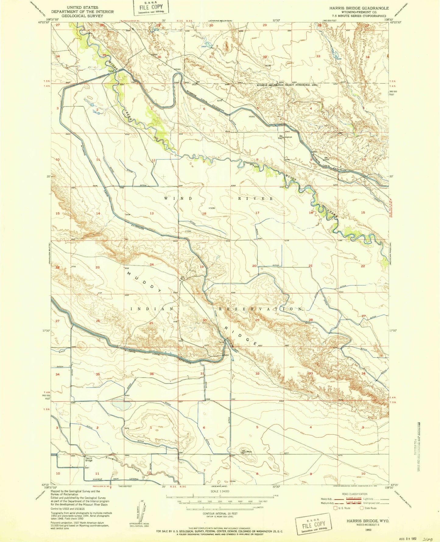 Classic USGS Harris Bridge Wyoming 7.5'x7.5' Topo Map Image