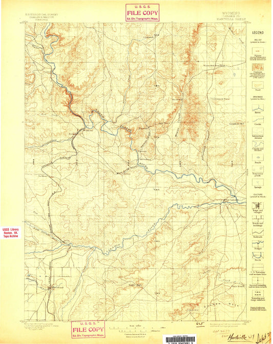 Historic 1896 Hartville Wyoming 30'x30' Topo Map Image